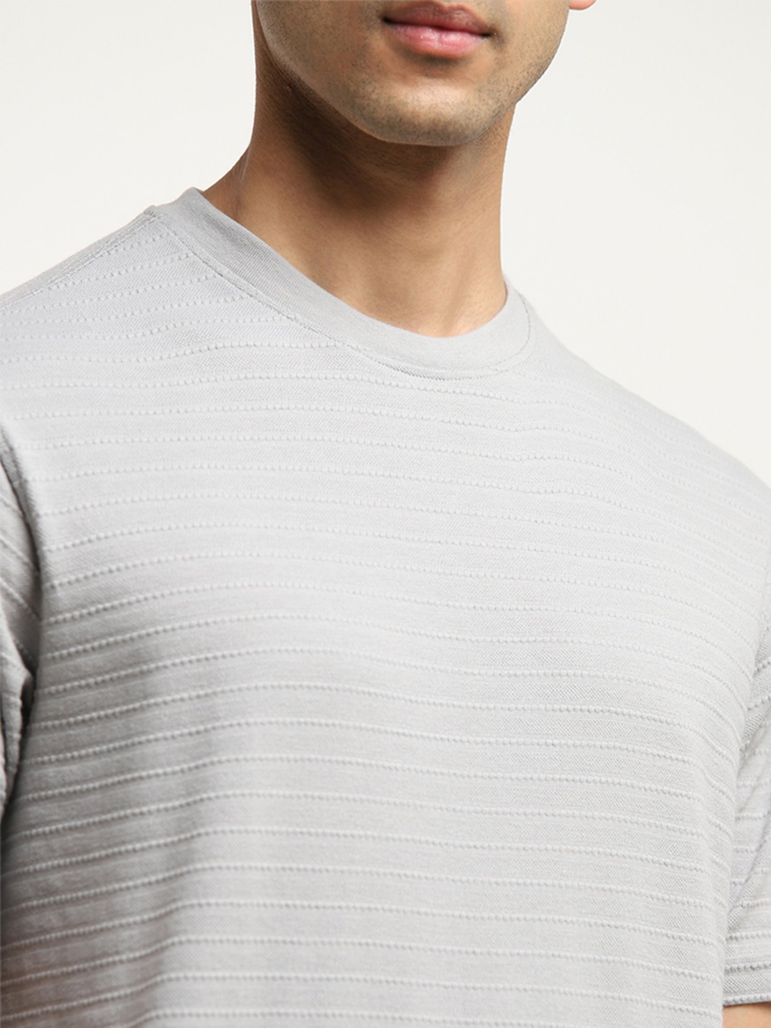 WES Lounge by Westside Grey Striped Knitted Relaxed-Fit T-Shirt