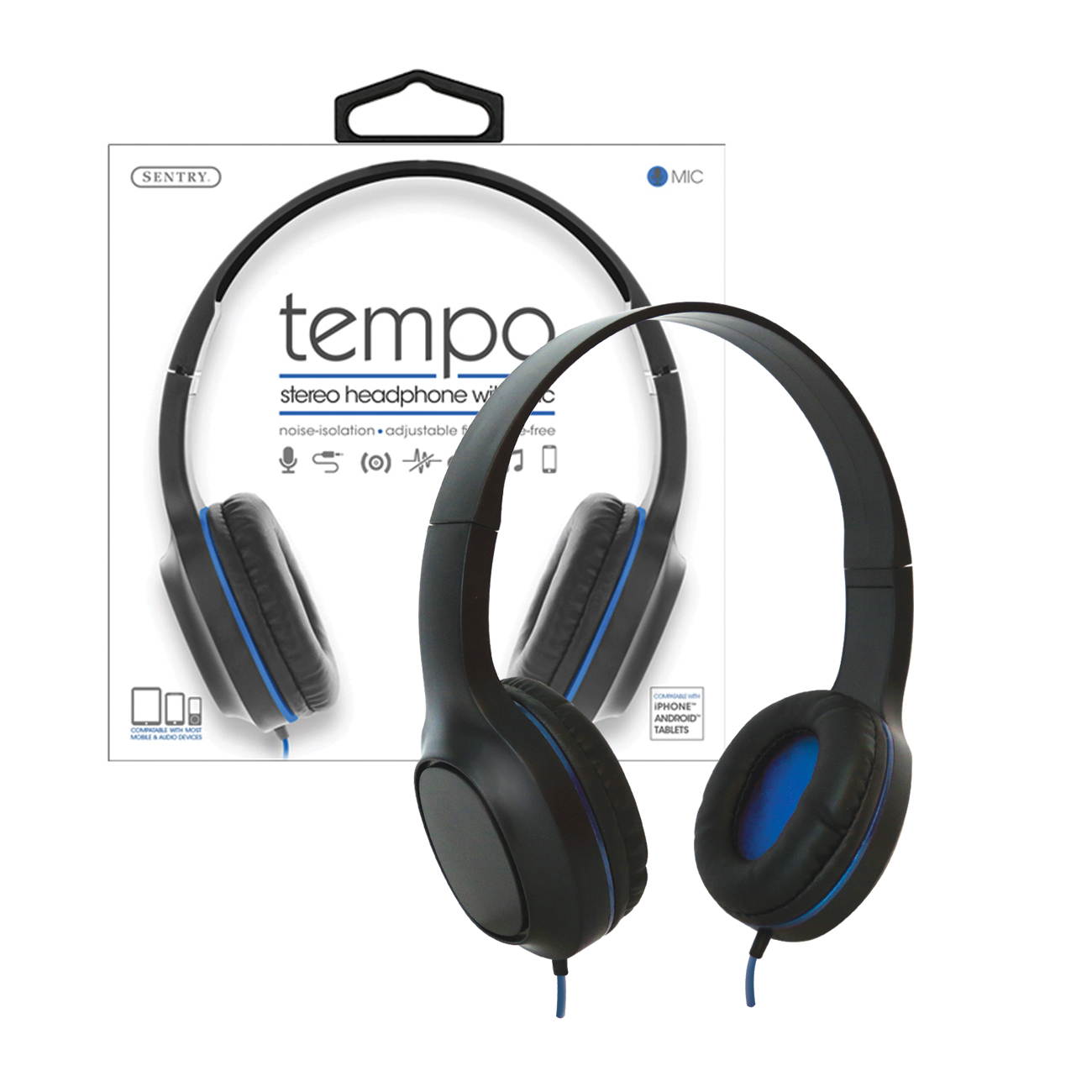 Reiko Sentry Industries Dlx100: Tempo Stereo Headphone With Mc In Navy
