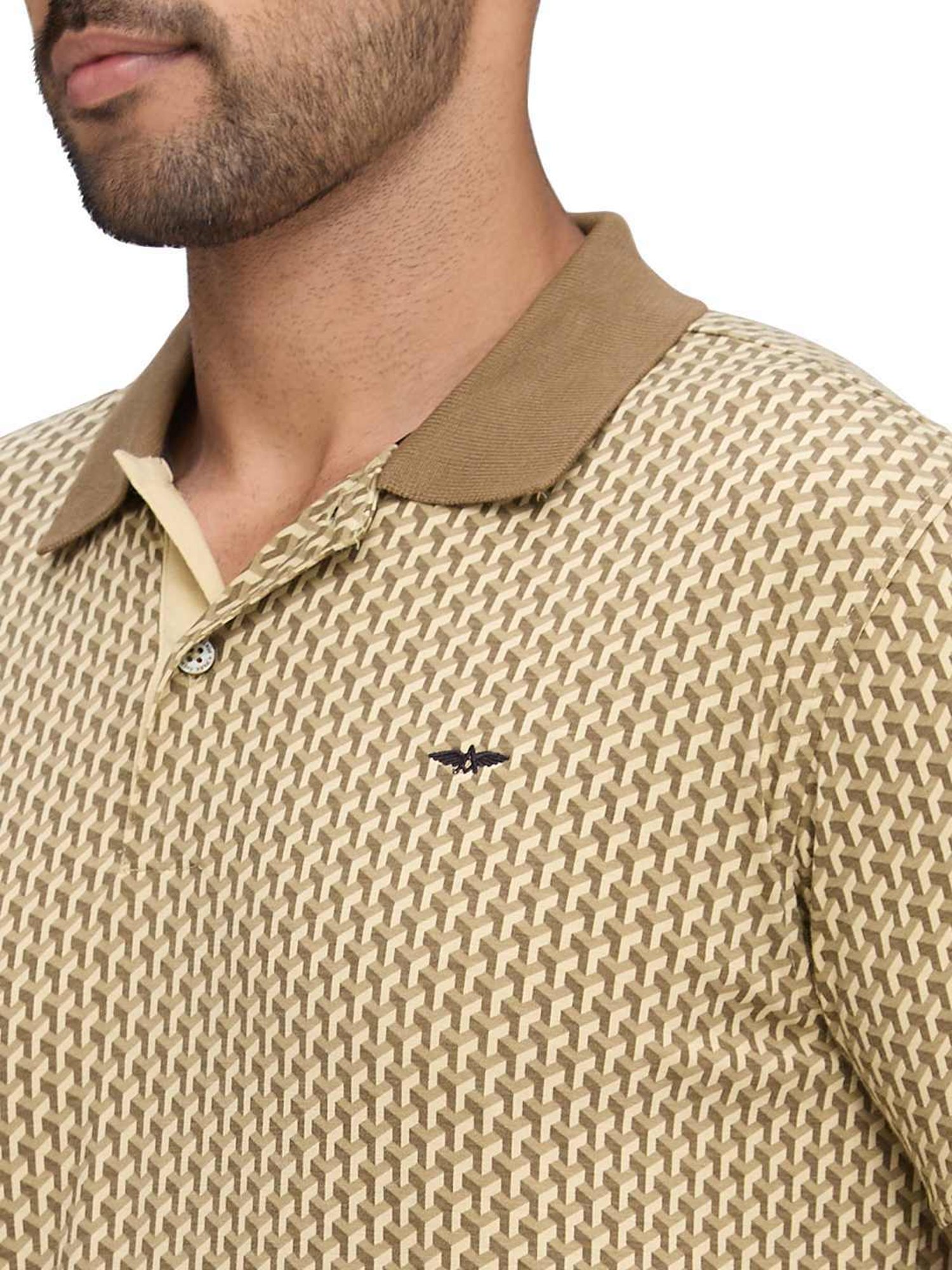 Park Avenue Beige Slim Fit Printed Polo T-Shirt