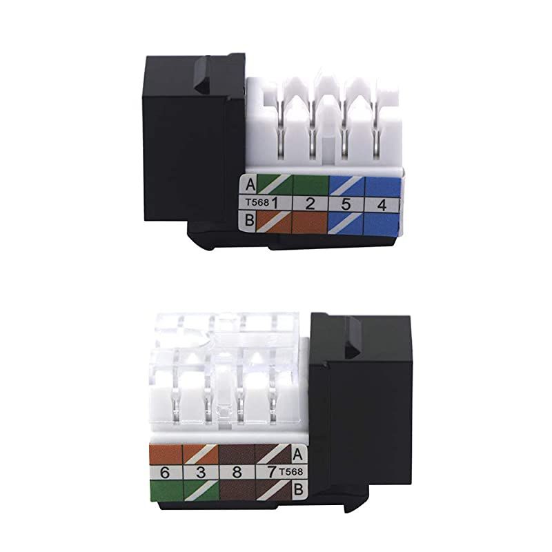 25-Pack Cat6 RJ45 90-Degree Keystone Jack Insert, Ethernet UTP Cat6 Keystone Jacks (Black) UL Listed