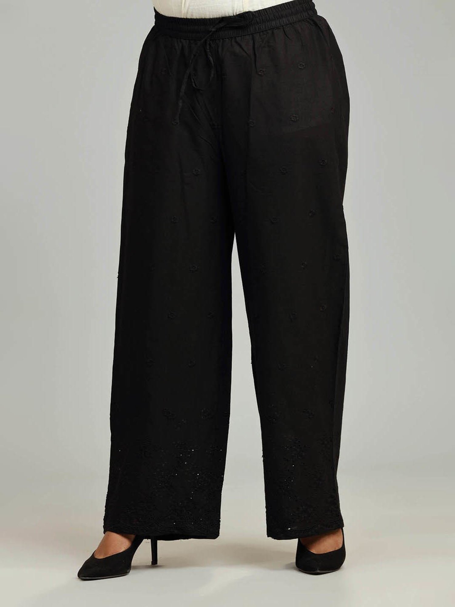 Cotton Culture Black Cotton Embroidered Pants