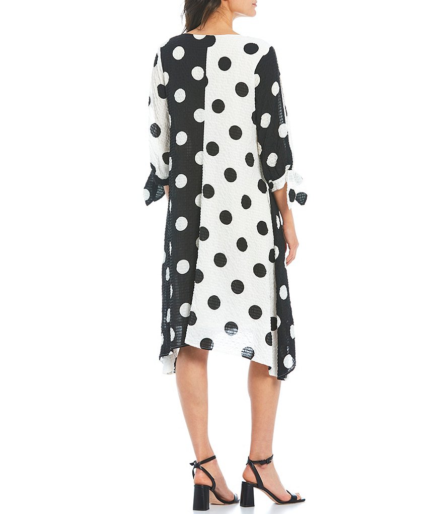 IC Collection V-Neck Split Tie Sleeve Color Block Polka Dot Swing Dress