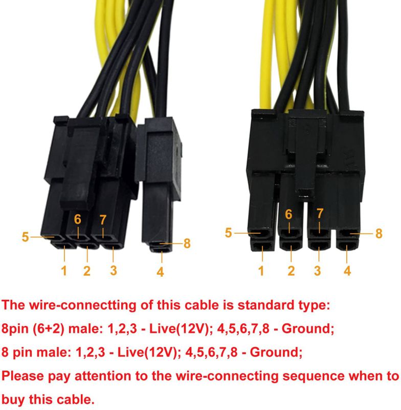8 Pin Male to Dual 2X 8 Pin (6+2) Male PCI Express Power Adapter Cable for EVGA Power Supply 24-inch+8-inch (62cm+21cm) (NOT Compatible with Seasonic Sentey and Corsair Power Supply)