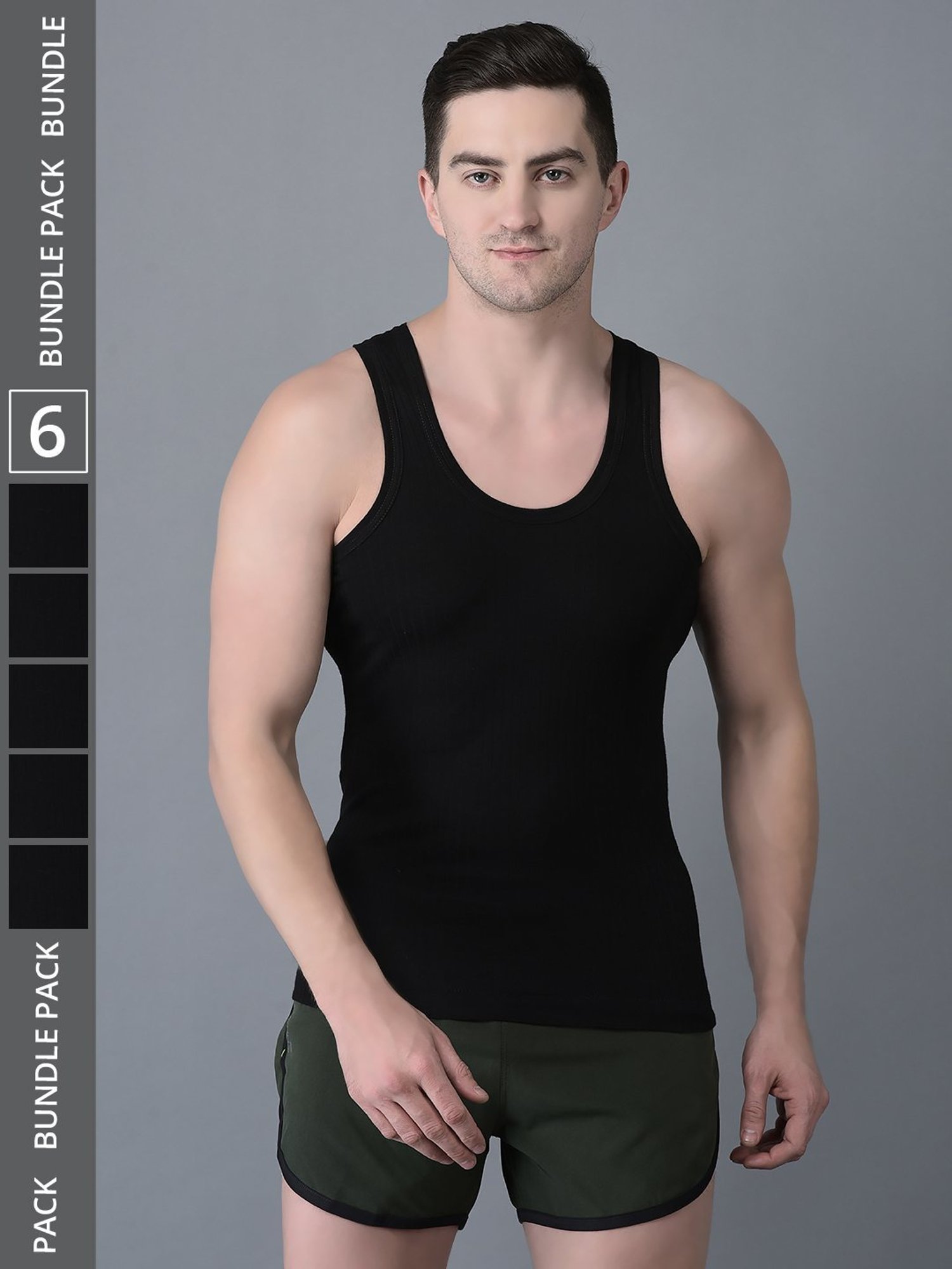 Dollar Bigboss Black Cotton Regular Fit Vest - Pack Of 6