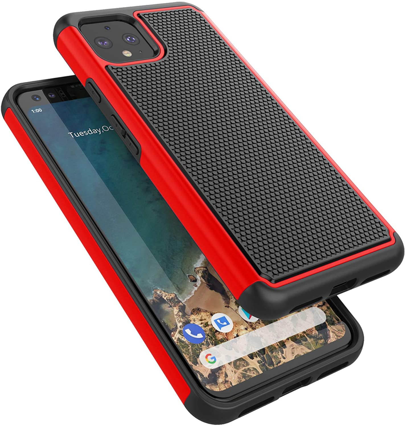 Google Pixel 4 XL Case, 2019 Google Pixel 4XL Cute Case, Tekcoo [Tmajor] Shock Absorbing [Green] Rubber Silicone & Plastic Scratch Resistant Bumper Grip Sturdy Hard Phone Cases Cover