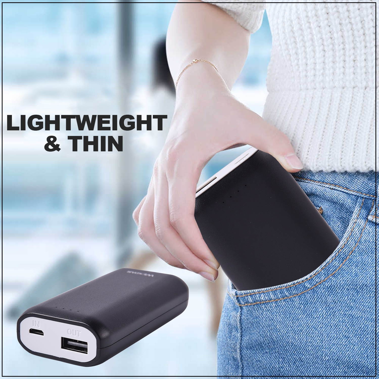 Shop LC WESDAR Black Hand Carry 5000mAh Power Bank Portable USB Charging Cable Carabiner Power House Backup
