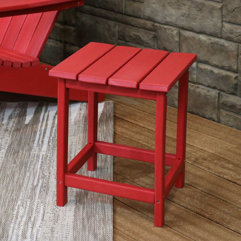 Sunnydaze Faux Wood Design Plastic All-Weather Square Modern Adirondack Side Table, Red