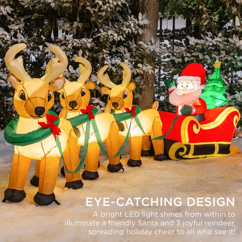 Best Choice Products 9ft Lighted Inflatable Christmas Santa Claus & Reindeer Indoor Outdoor w/ Electric Fan Blower