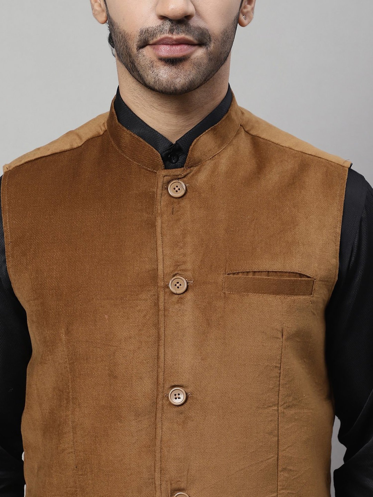 Even Brown Regular Fit Mandarin Collar Nehru Jacket
