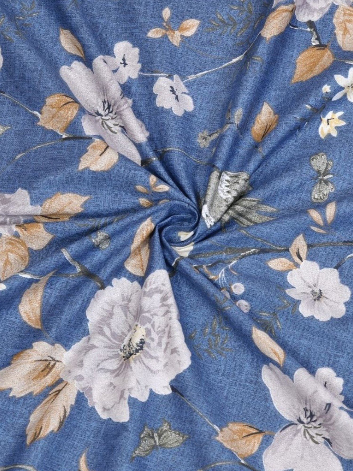 Haus & Kinder Spanish Floral Patio Navy Blue 186 TC Cotton King Bed Sheet with 2 Pillow Covers