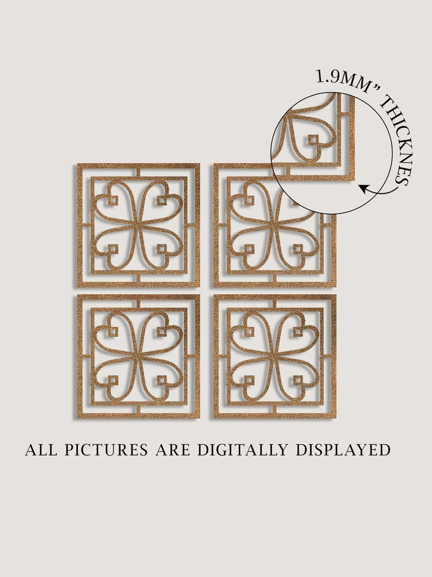 Art Street Gold Mdf Jharokha Jali Square Hanging Ornaments Wall Art - Set of 4