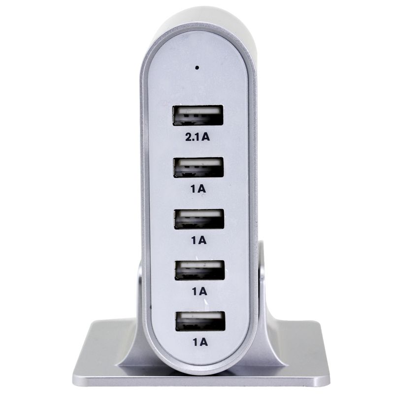 Trexonic 7.1 Amps 5 Port Universal USB Compact Charging Station in Silver Finish