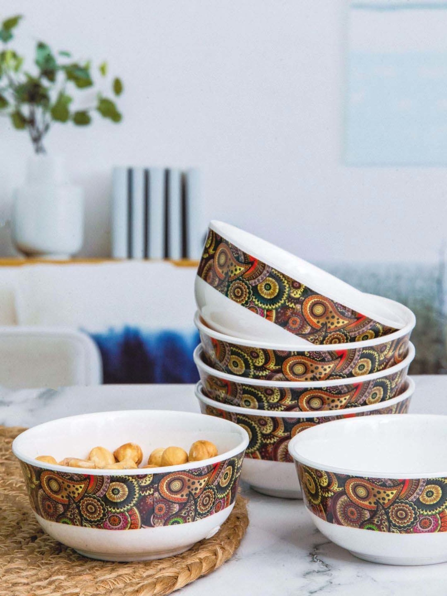 Servewell Tribal Paisely Multicolor Melamine Veg Bowls (0.24 L) - Set of 6