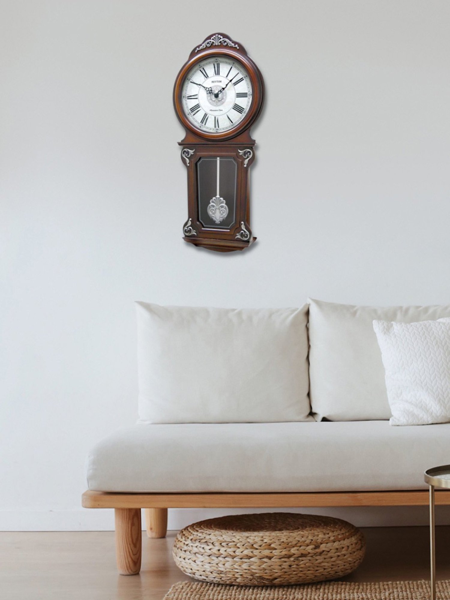 RHYTHM Dark Brown Wood Beautiful Vertical Wooden Wall Clock