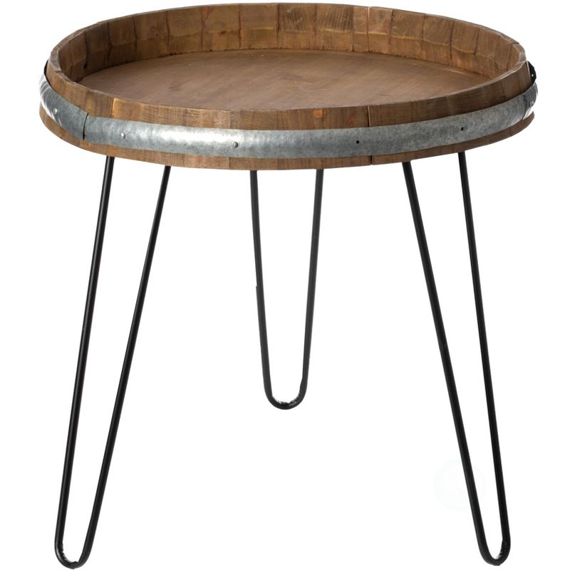 Vintiquewise Wooden Wine Barrel Head End Table Accent Coffee Table