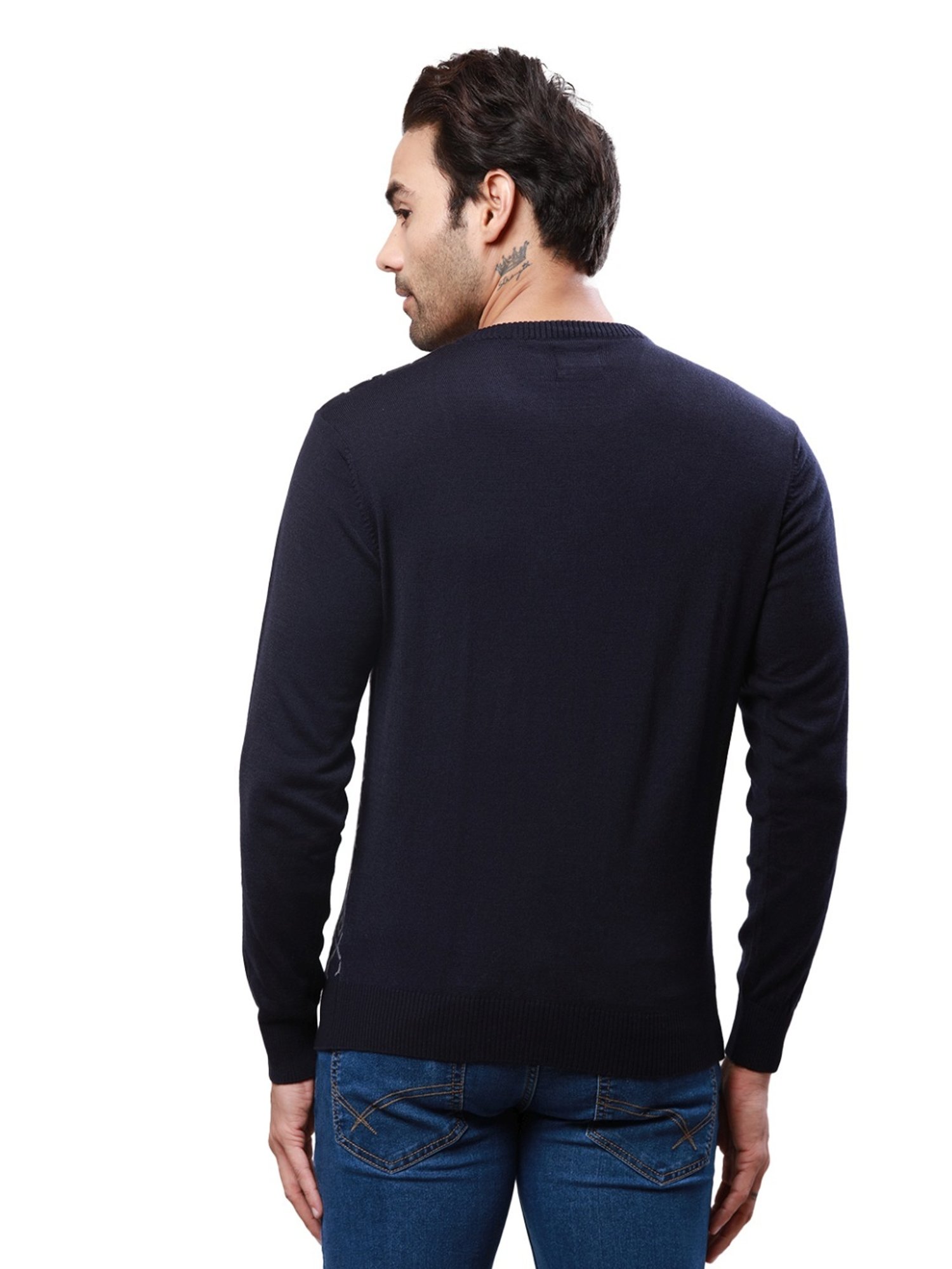Raymond Blue Regular Fit Self Pattern Sweater