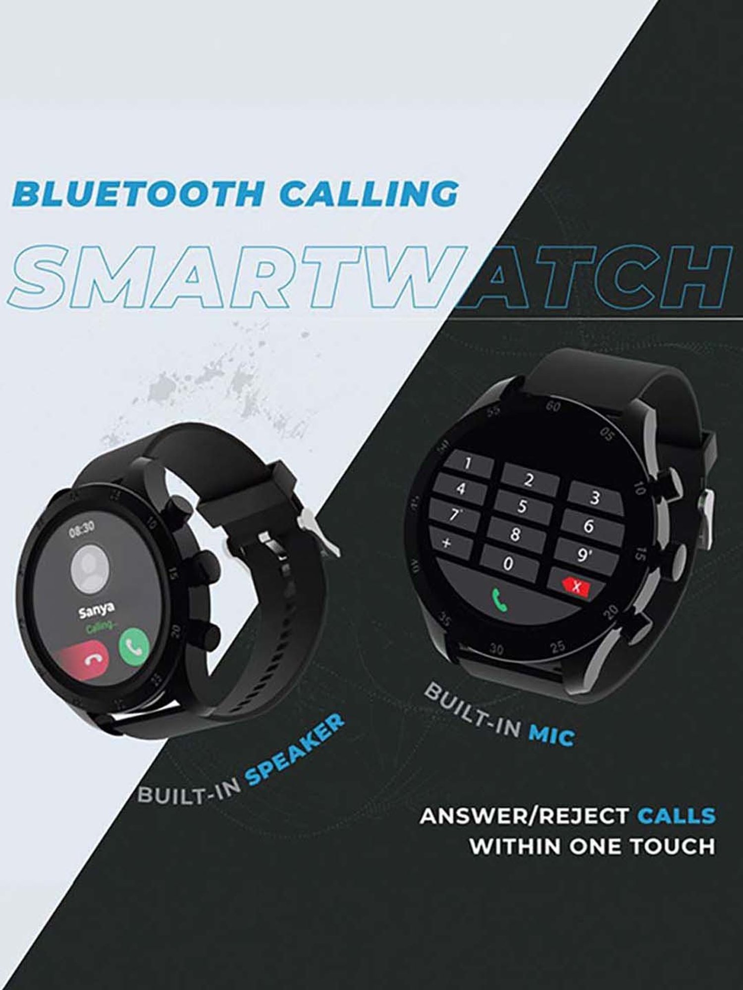 Hammer Active 1.32-inch round dial smart watch with call function digital smartwatch for men (Black)