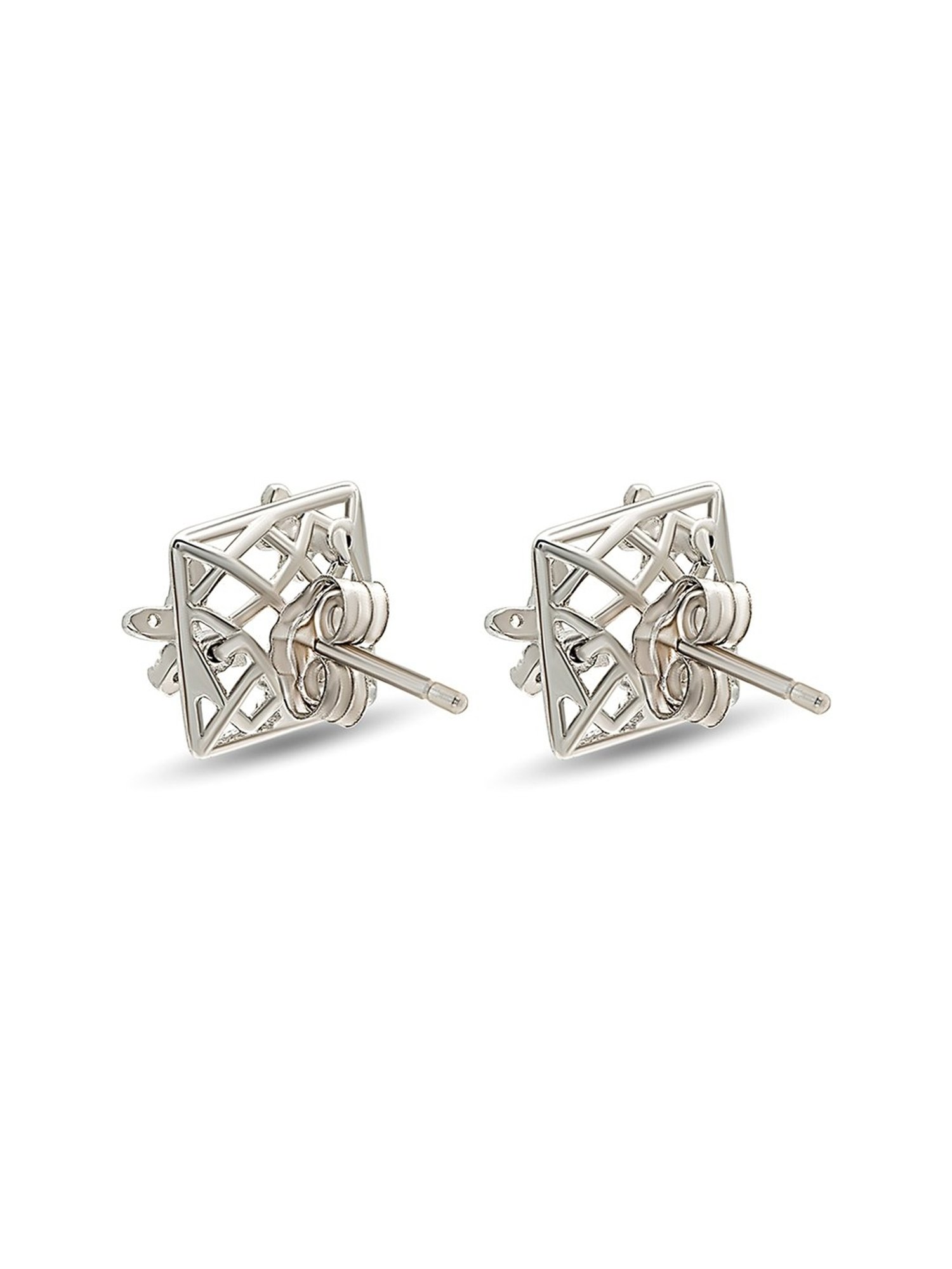Silberry 92.5 Sterling Silver Square Jewel Stud Earrings for Women