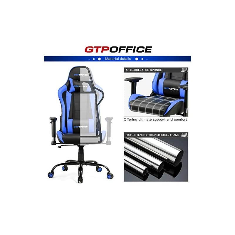 Chair Racing Style High Back Computer Chair Adjustable Recliner Leather Office Desk Chair with Headrest and Lumbar Support,Blue