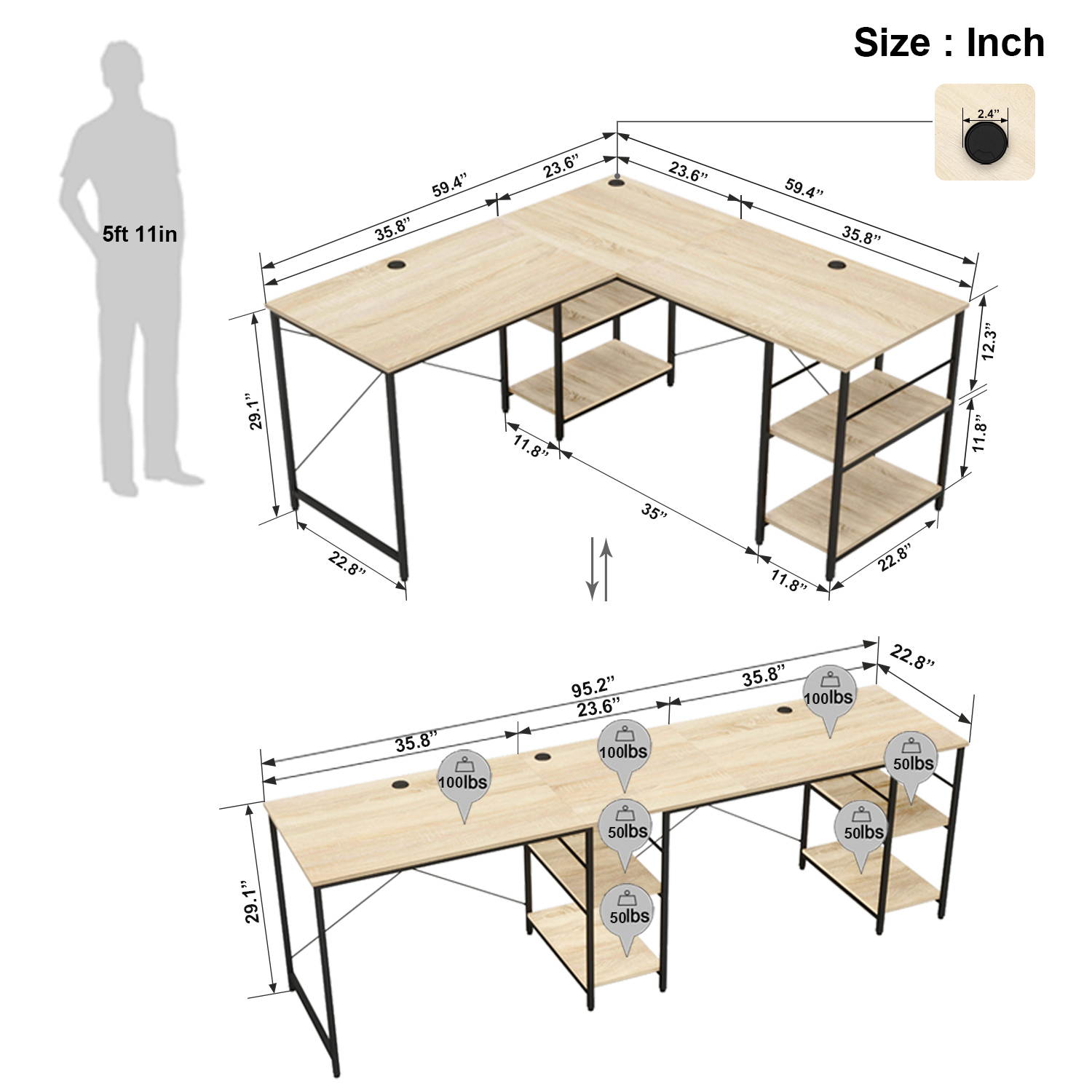 Bestier L Shaped Desk with Shelves 95.2 Inch Reversible Corner Computer Desk or 2 Person Long Table for Home Office Large Gaming Writing Storage Workstation P2 Board with 3 Cable Holes, Grey Oak