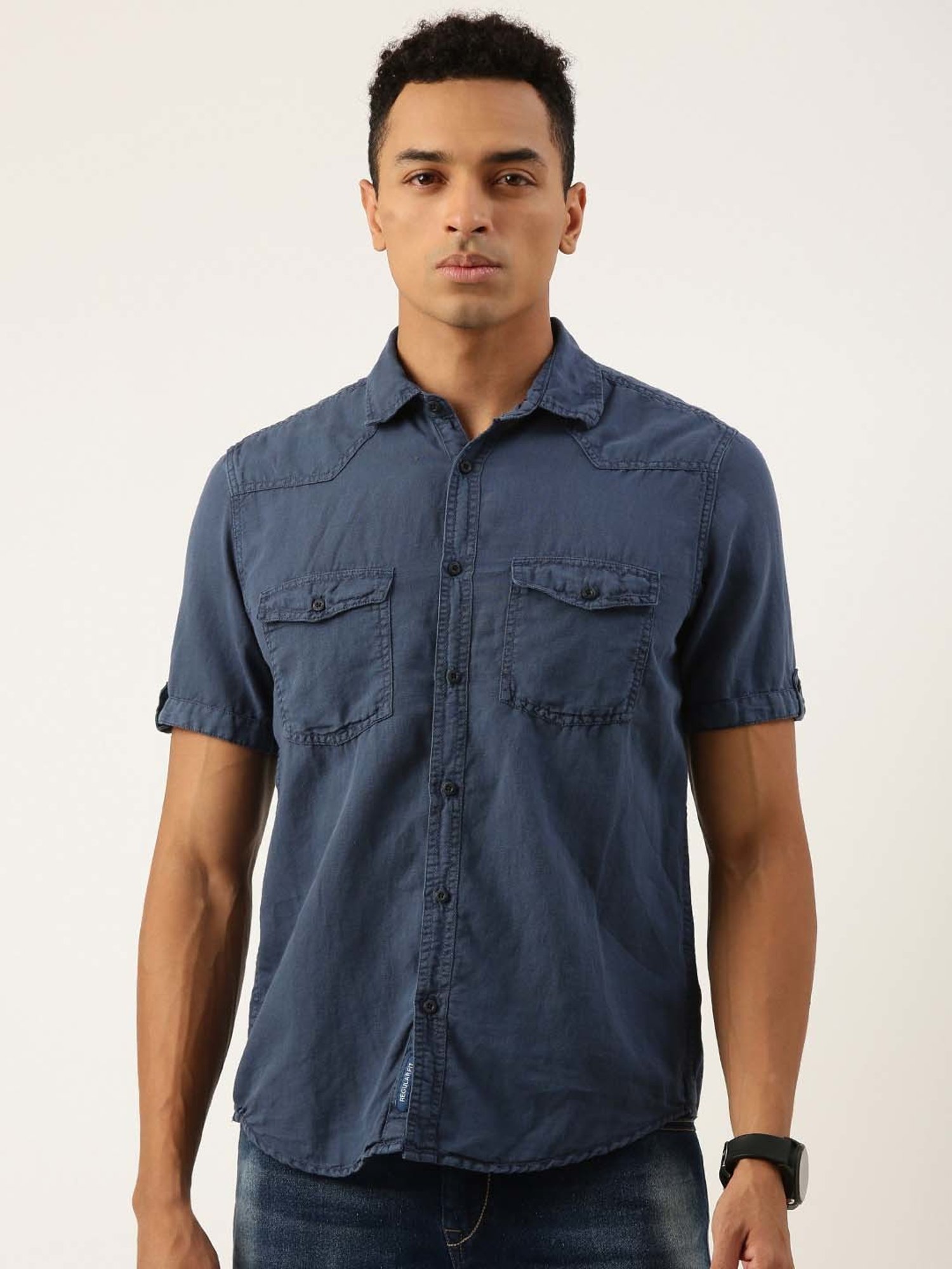 Bene Kleed Blue Regular Fit Cotton Linen Shirt