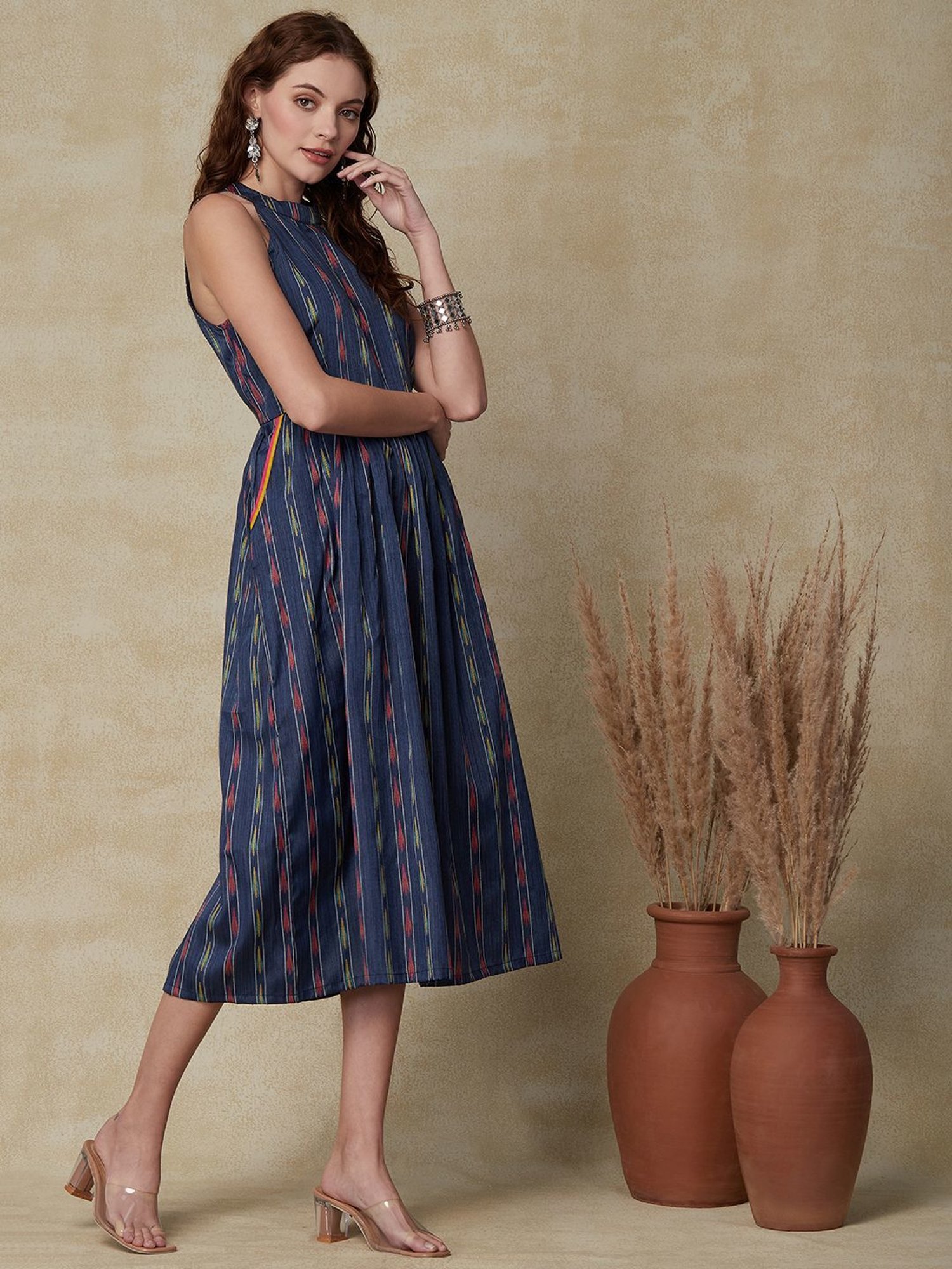 Fashor Blue Printed A-Line Dress