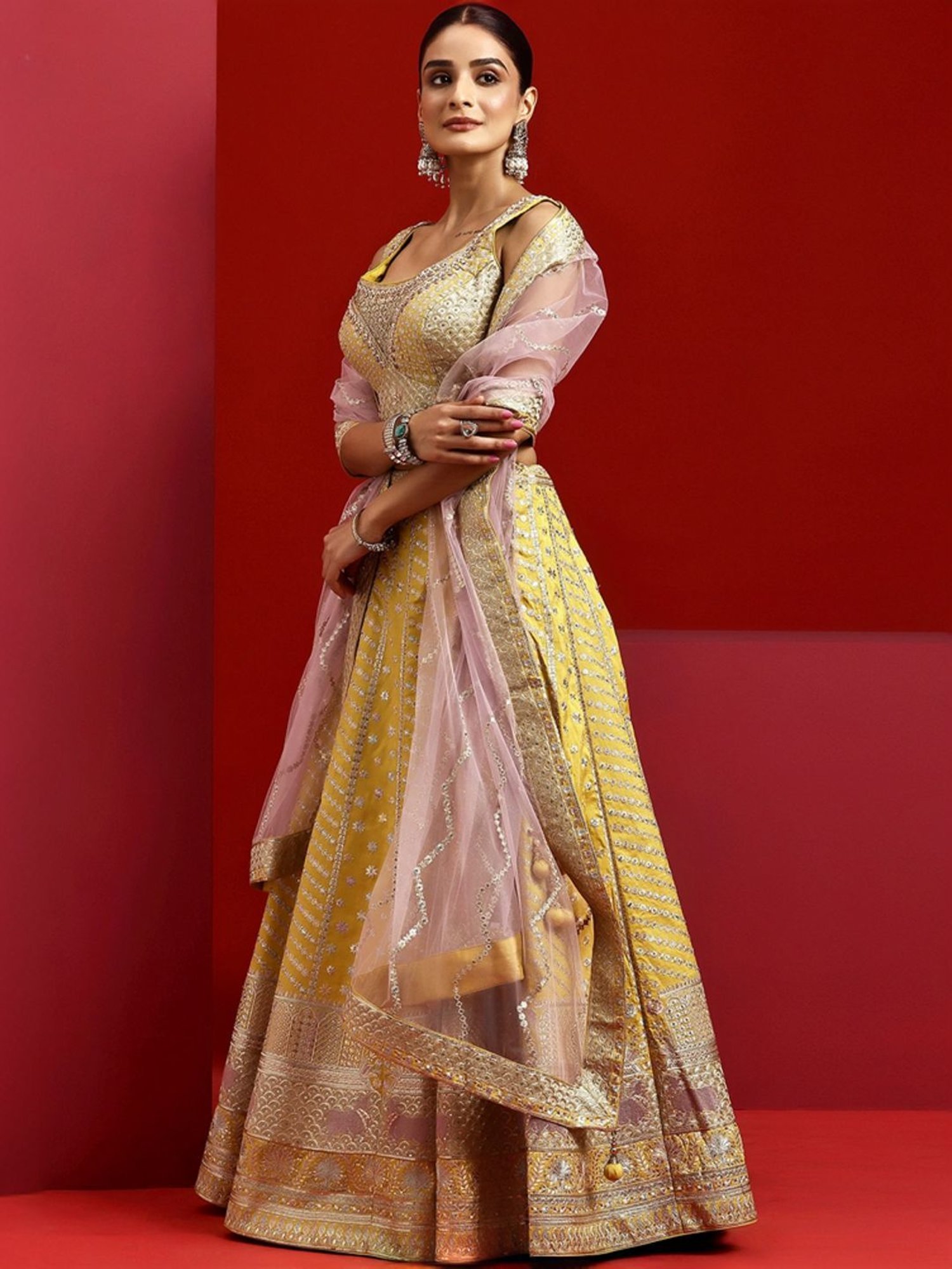 Libas Art Yellow Embroidered Lehenga Choli Set With Dupatta