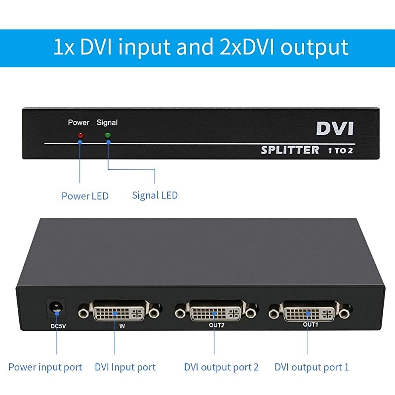 Splitter 1x2 1 in 2 Out 2Port Distribution Duplicator Splitter Supports Resolution up to 4K2K/30Hz Automatically Copy EDID