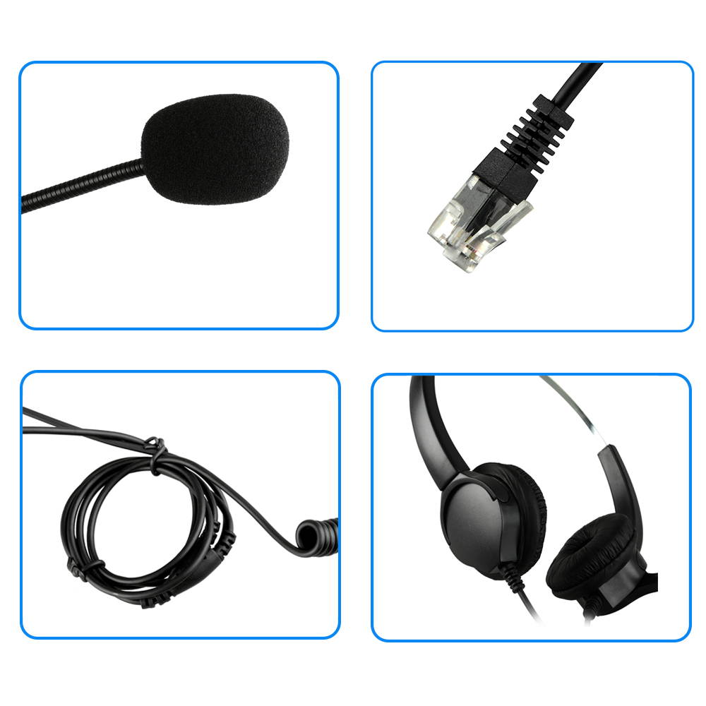 AGPtek RJ9 Crystal Head Handsfree Call Center Noise Cancelling Corded binaural Headset Headphone with Mic Mircrophone for Phone Desk Telephonefor Phone Telephone Counseling Services Insurance Hospital
