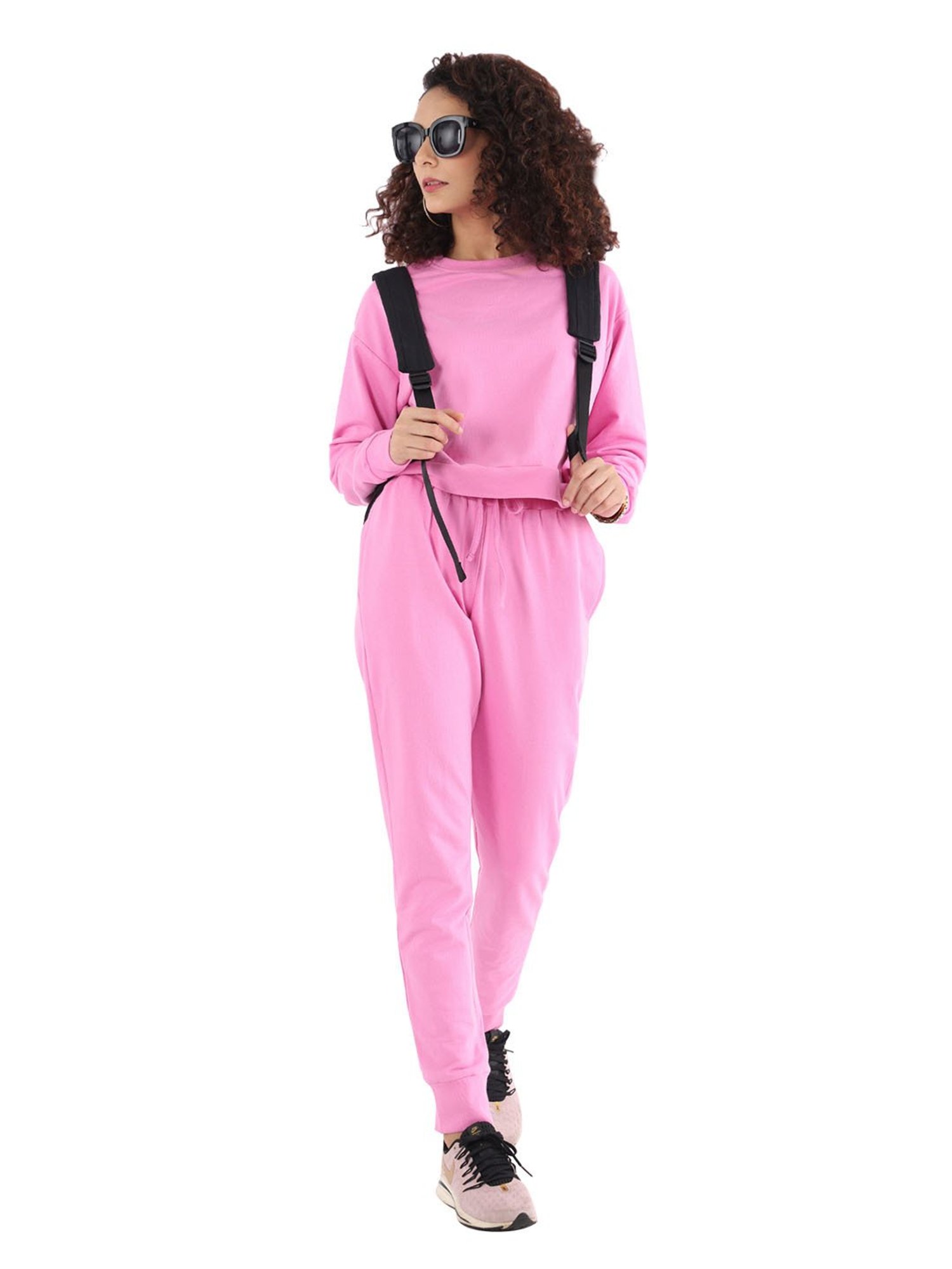Nite Flite Pink Cotton Crop Sweatshirt With Joggers