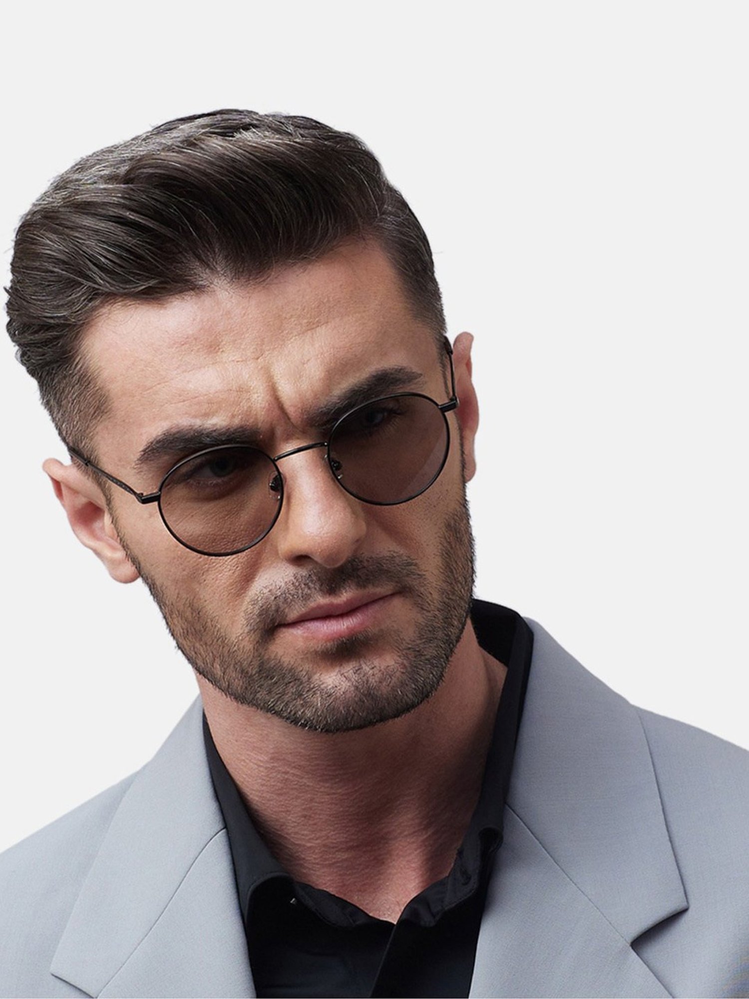 Shisen Fox Yamato Black-Light Smoke Round Unisex UV Protection Sunglasses -50 mm