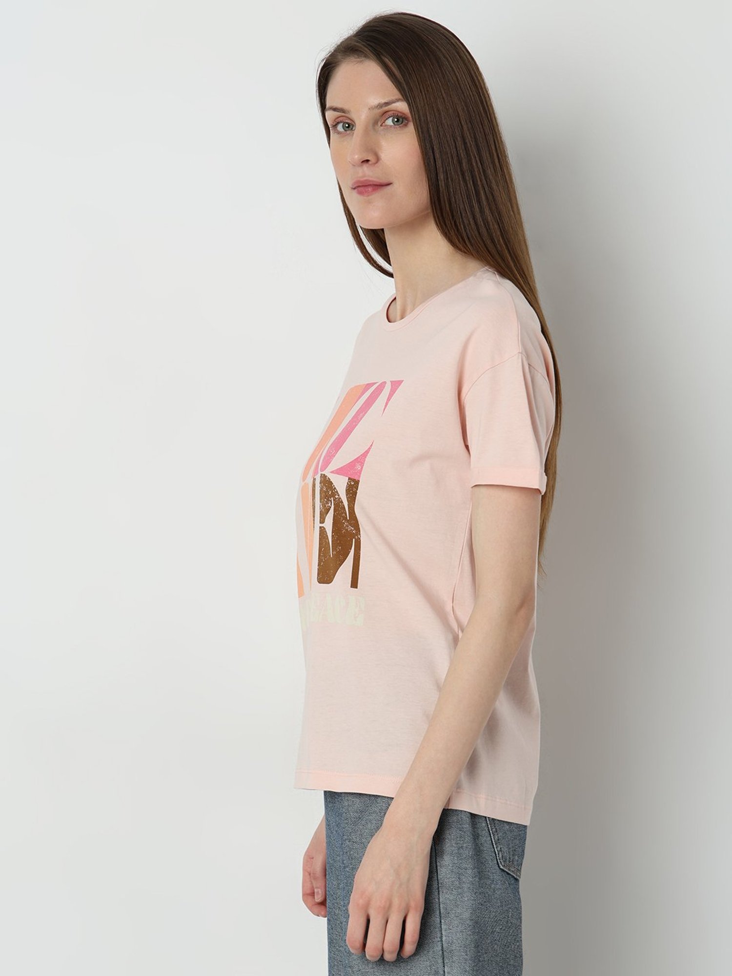 Vero Moda Pink Cotton Graphic Print T-Shirt