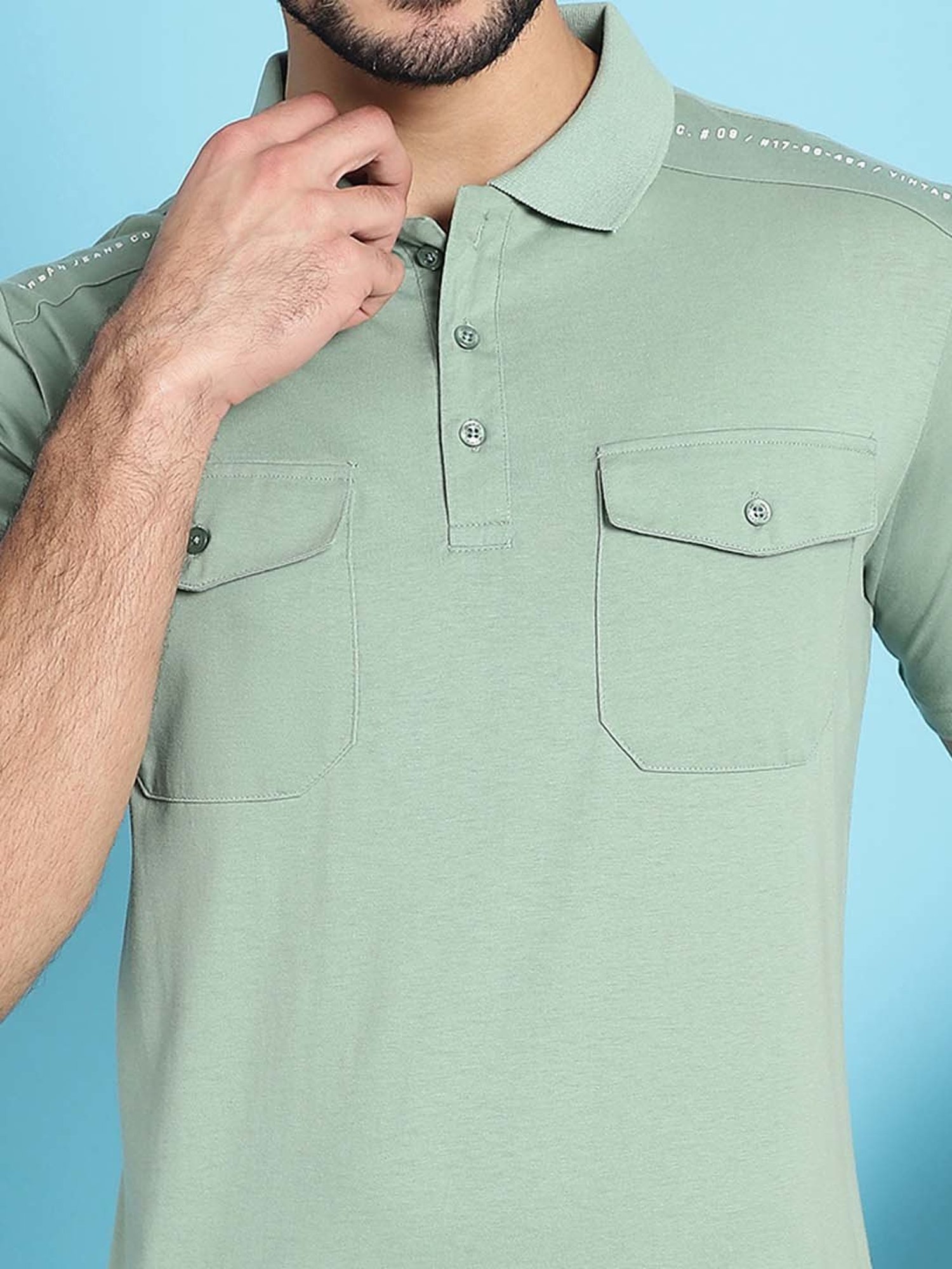 Venitian- Forbidden Clothing Sage Green Slim Fit Printed Polo T-Shirt
