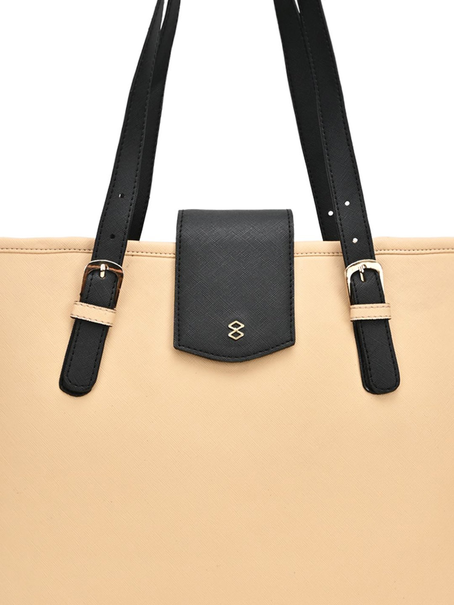 Horra Beige Solid Tote Handbag