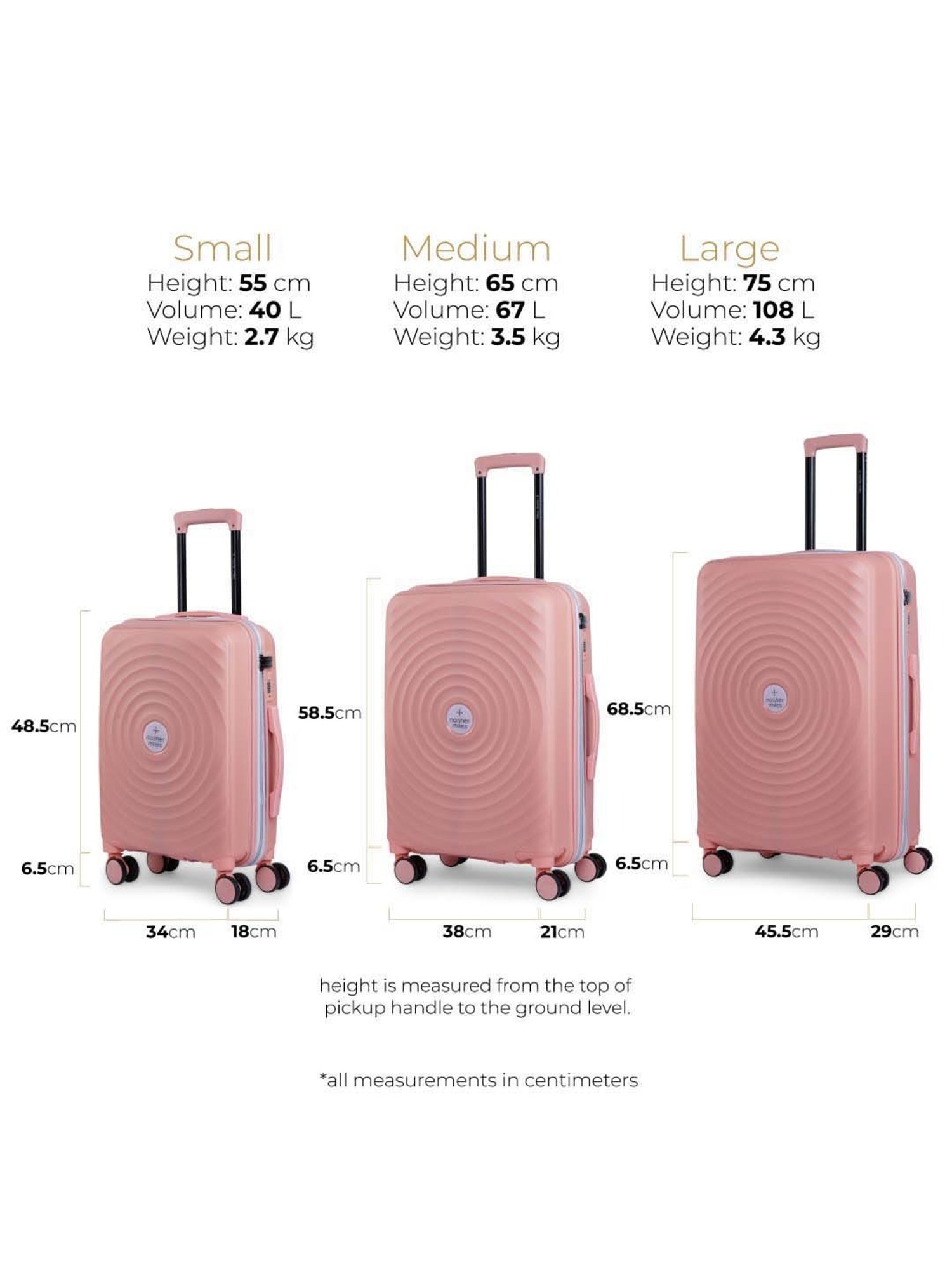 Nasher Miles Goa Hard-sided Polypropylene Luggage Set of 2 Peach Trolley Bags (55 & 65 Cm)