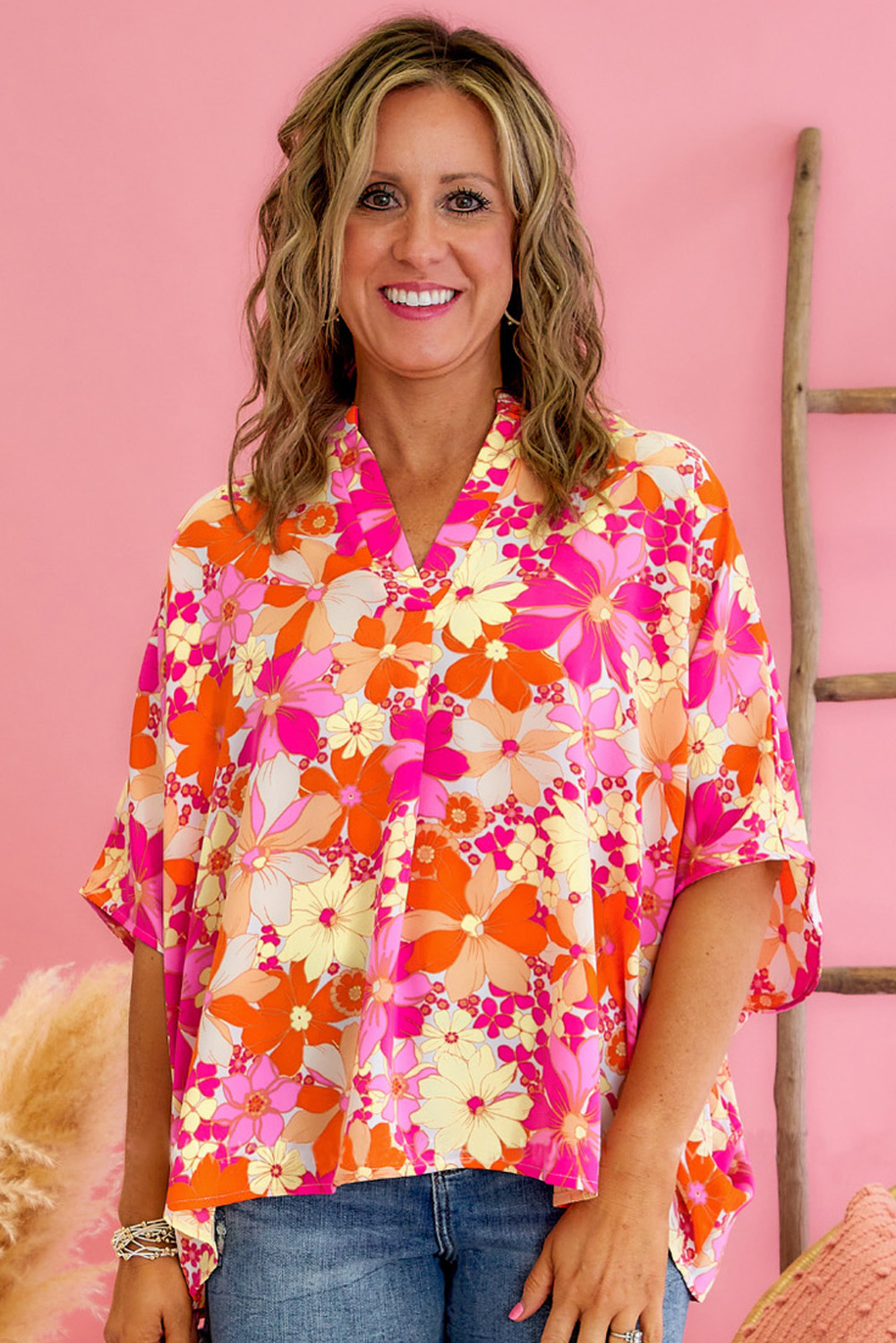 Rose Leopard Print V Neck Plus Size Tee