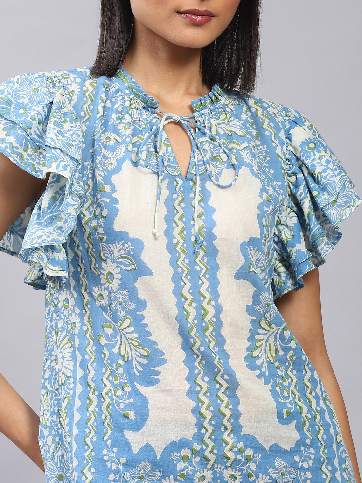 Label Ritu Kumar Blue Floral Print Top