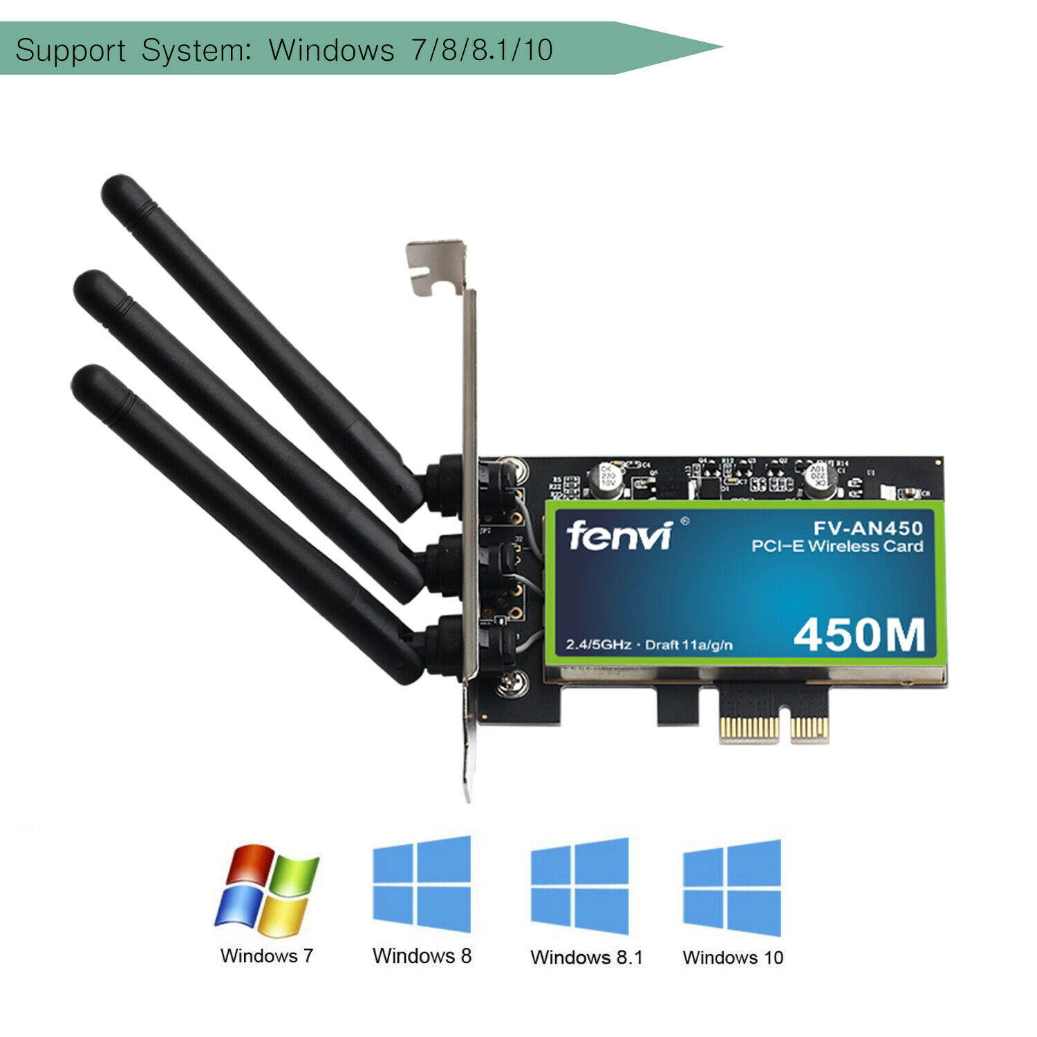 450Mbps 2.4G/5G Wireless WiFi LAN Card PCI-E X1 Network Adapter For PC Desktop
