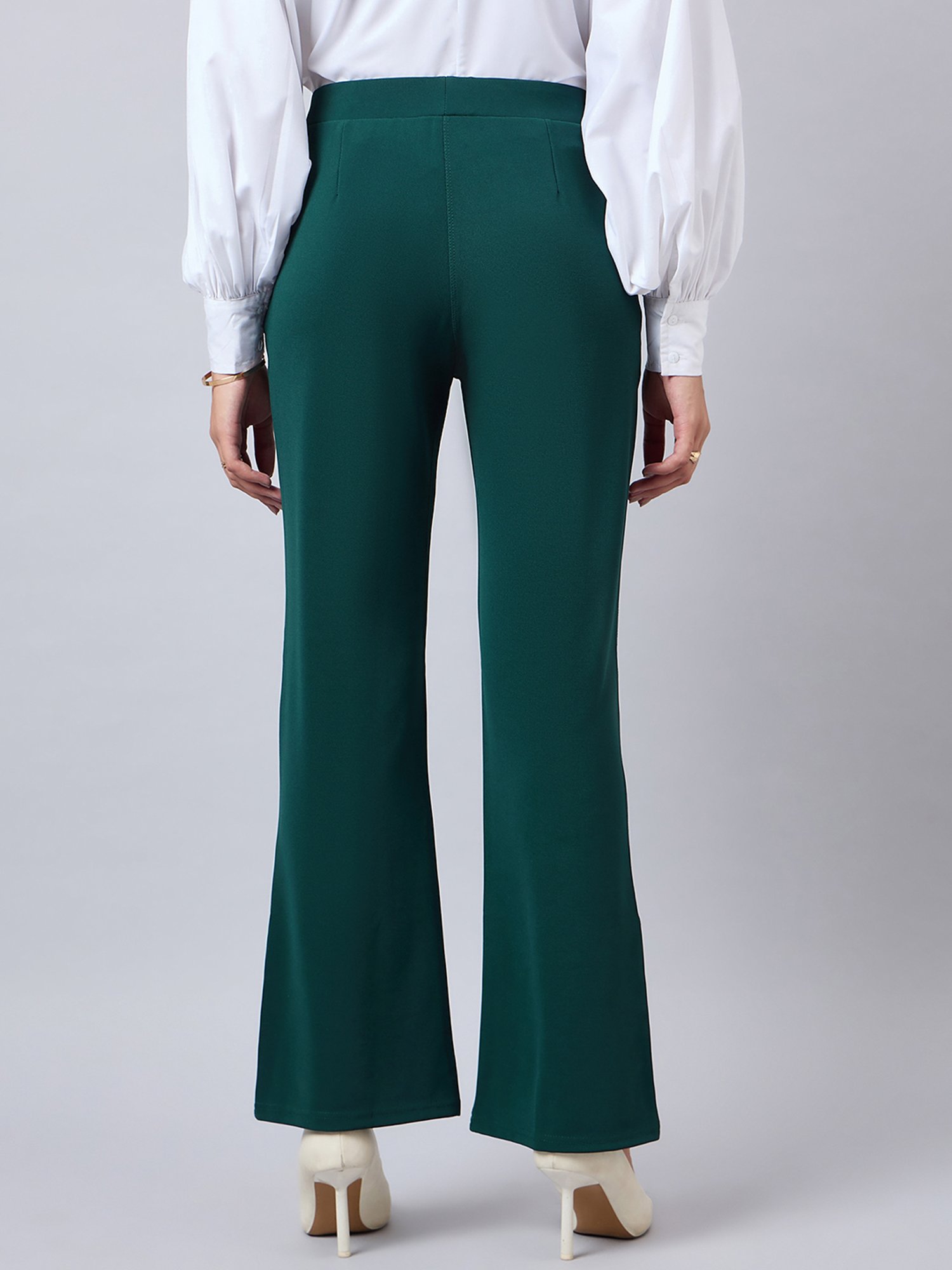 Style Quotient Green Relaxed Fit High Rise Trousers