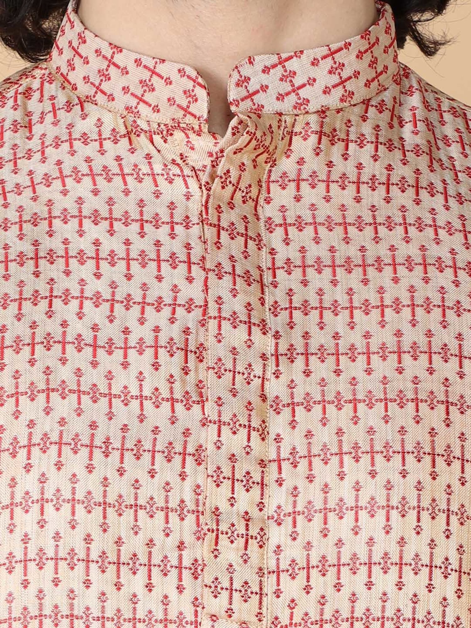 TABARD Red & White Regular Fit Kurta & Pyjamas Set