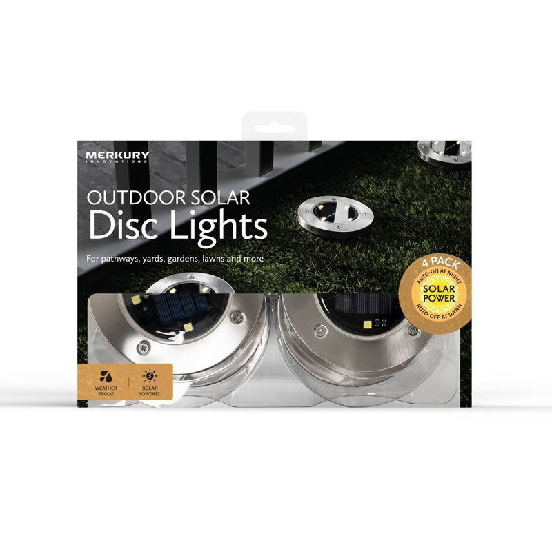 4pk Outdoor Solar Disc Ground Lights Silver - Merkury Innovations