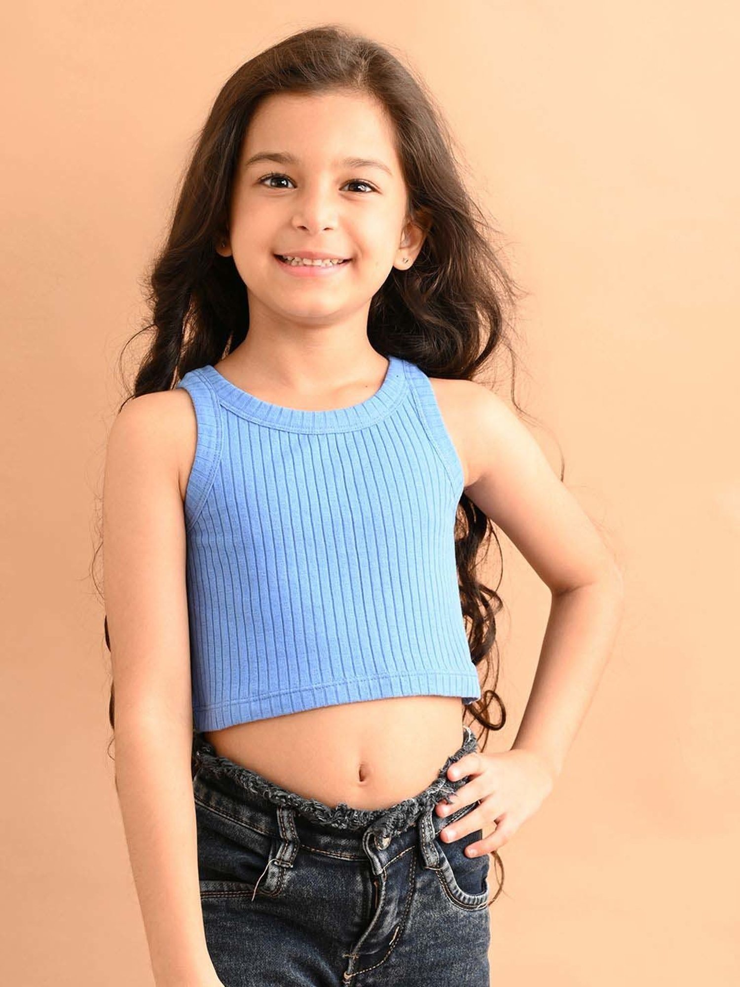 LilPicks Kids Teal Solid Crop Top