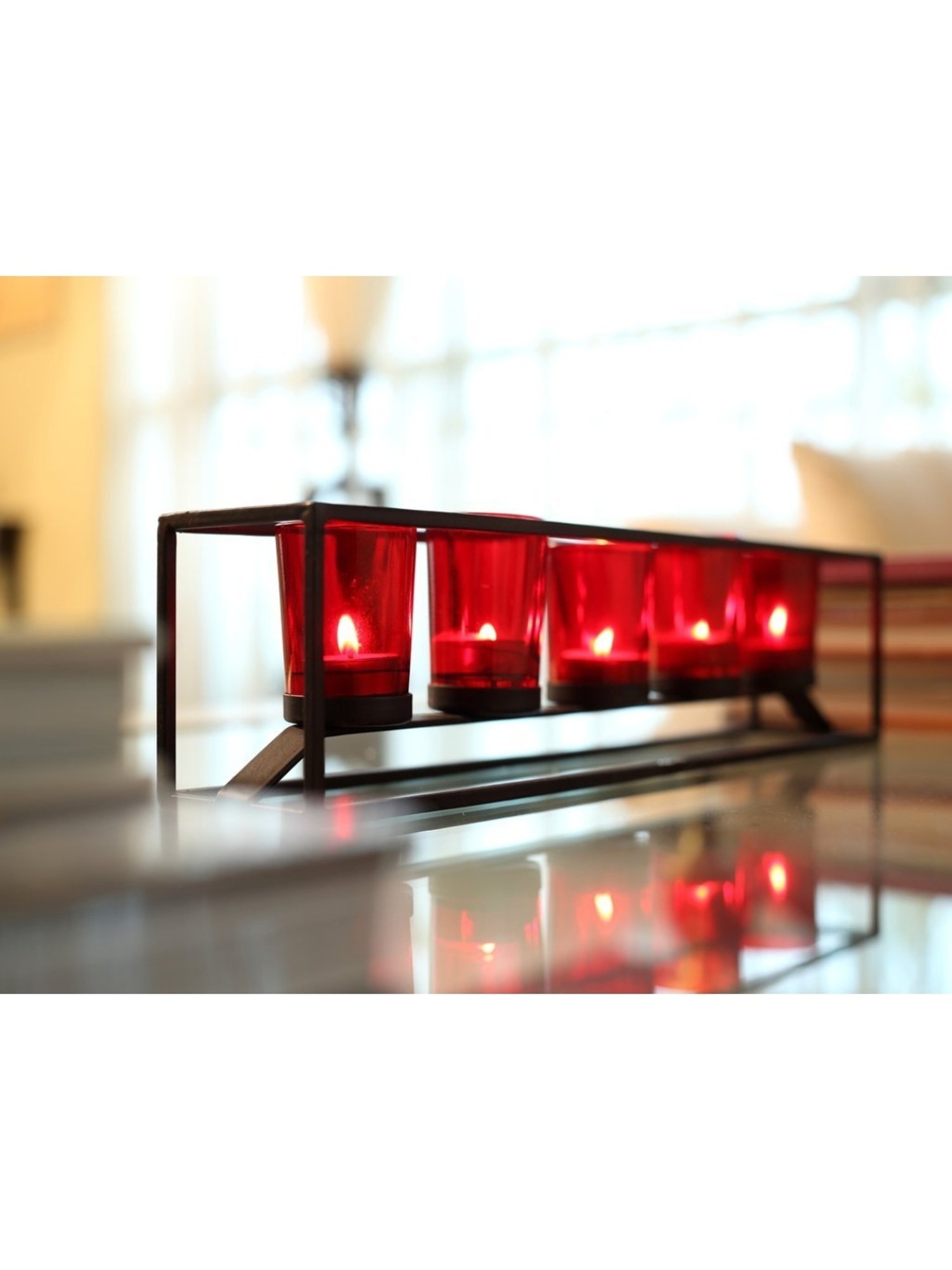 HOSLEY Black Iron Decorative Tealight Holders with Glass - Set of 5