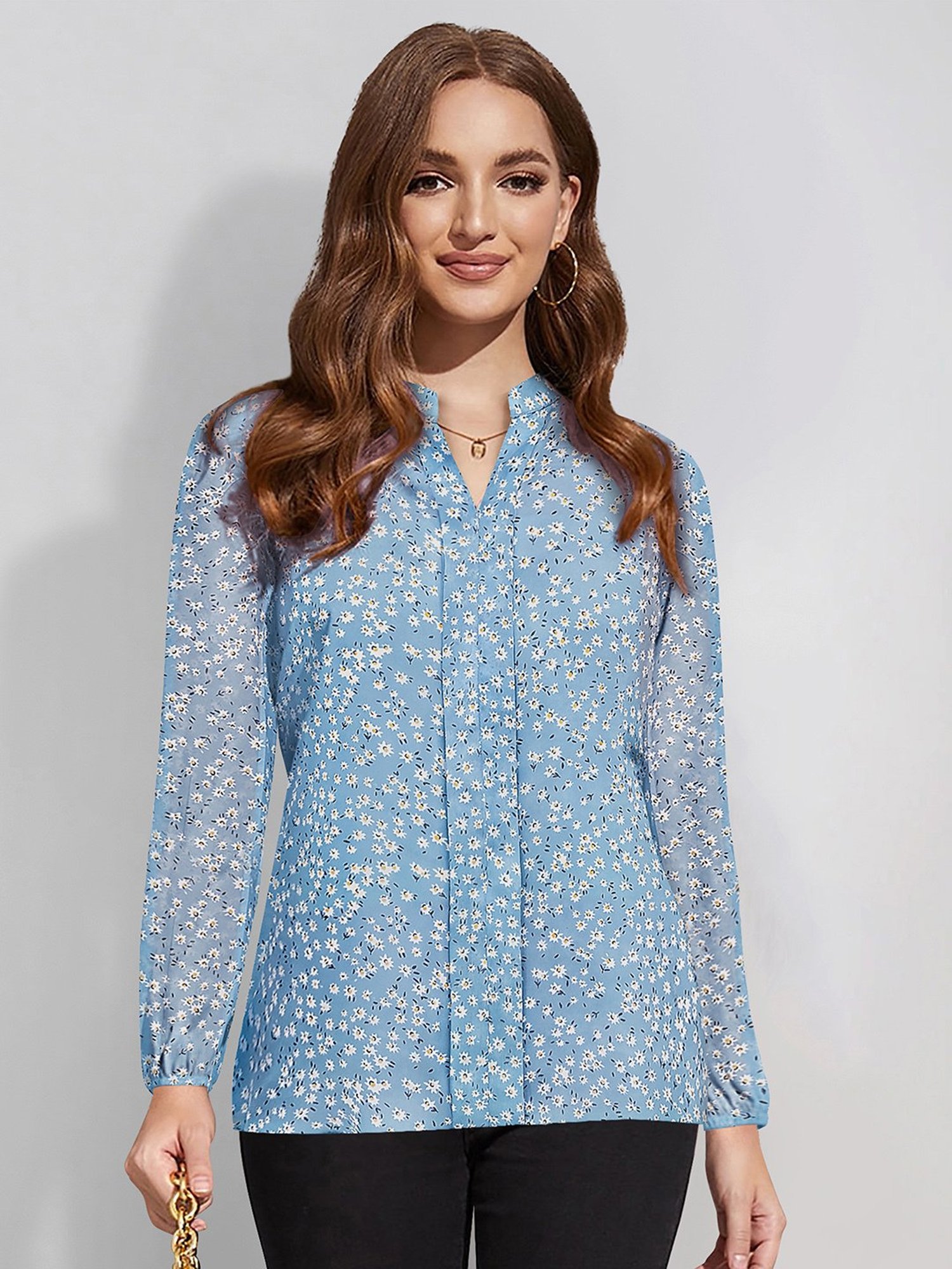 KERI PERRY Sky Blue Floral Print Top