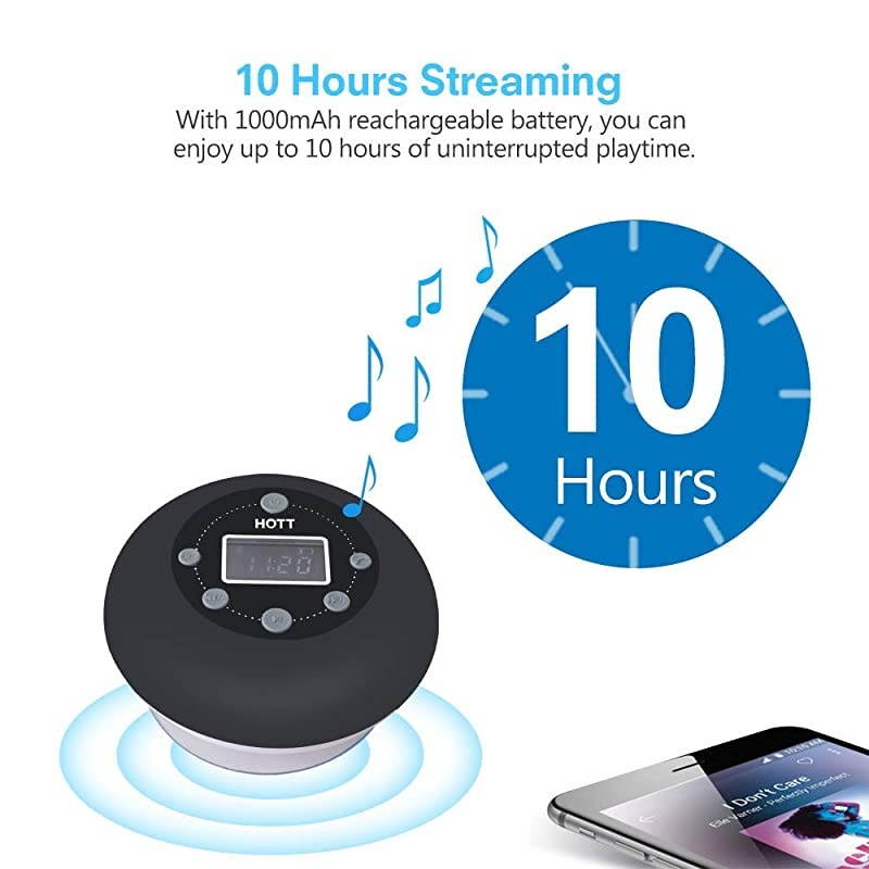 Shower Radio Bluetooth Speaker 50  Waterproof Wireless Bathroom Dab Music with Suction Cup FM Microphone 10 Hours LCD Clock Display SD Card Playing Free Call for iPhone