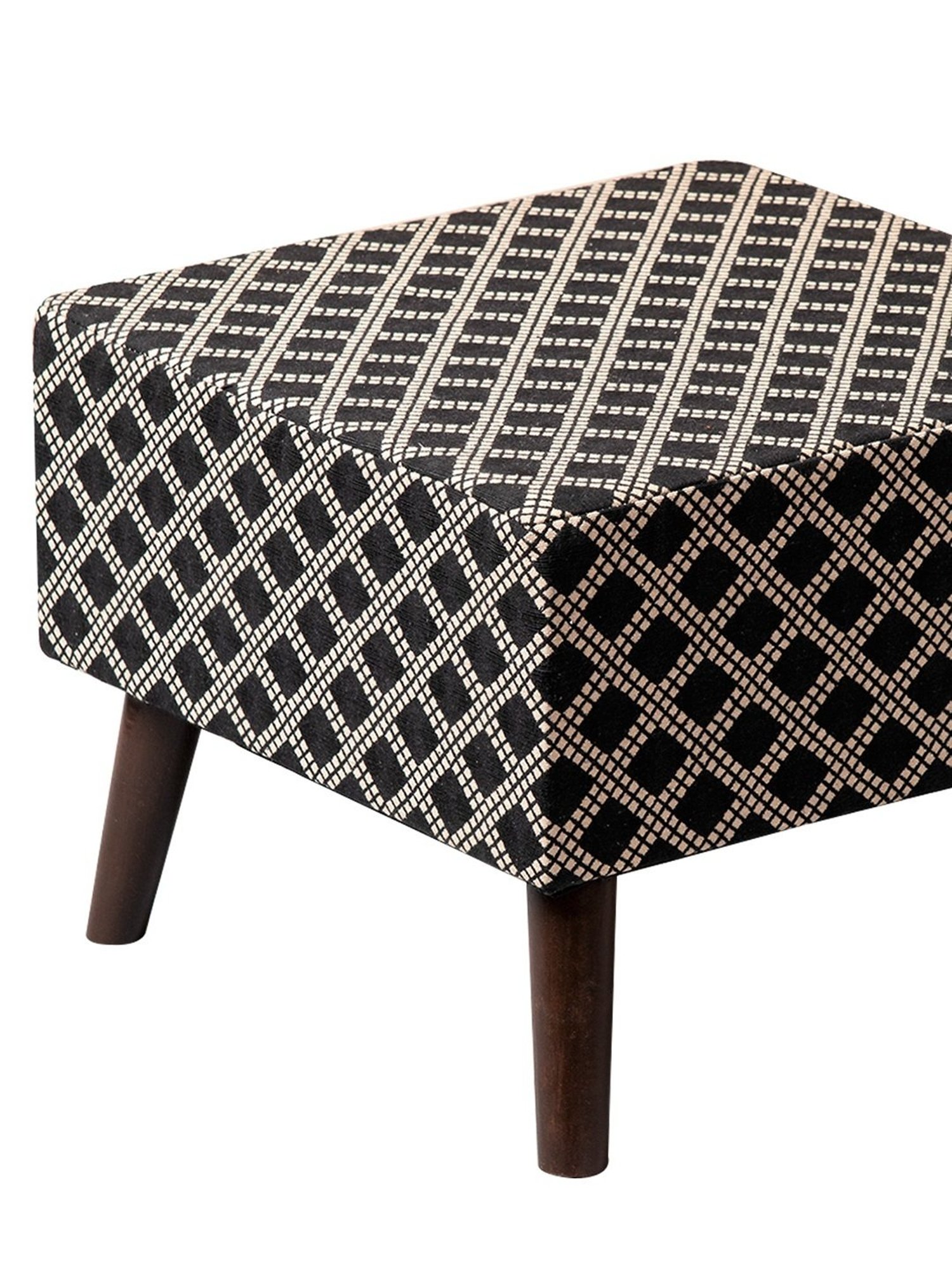 Nestroots Printed Black Cotton Canvas 4 Leg Chowki