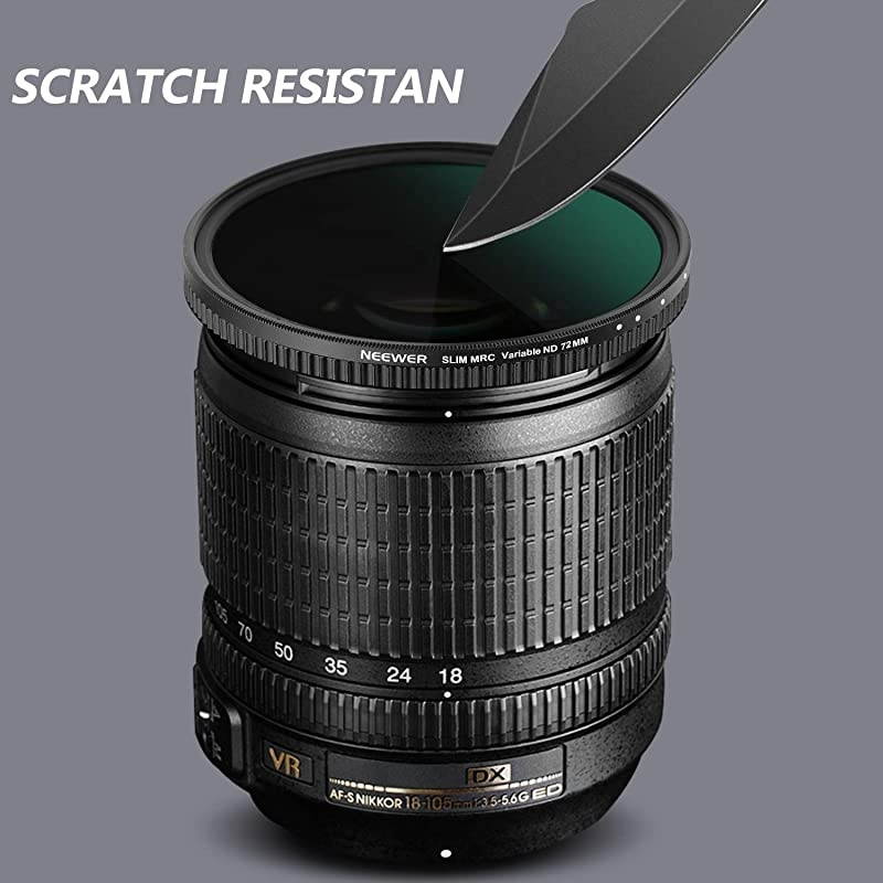 72mm Variable Fader ND Filter Neutral Density Variable Filter ND2 to ND32 15 Stop for Camera Lens + No Black Cross + Multilayer Coating + UltraThin Frame Design
