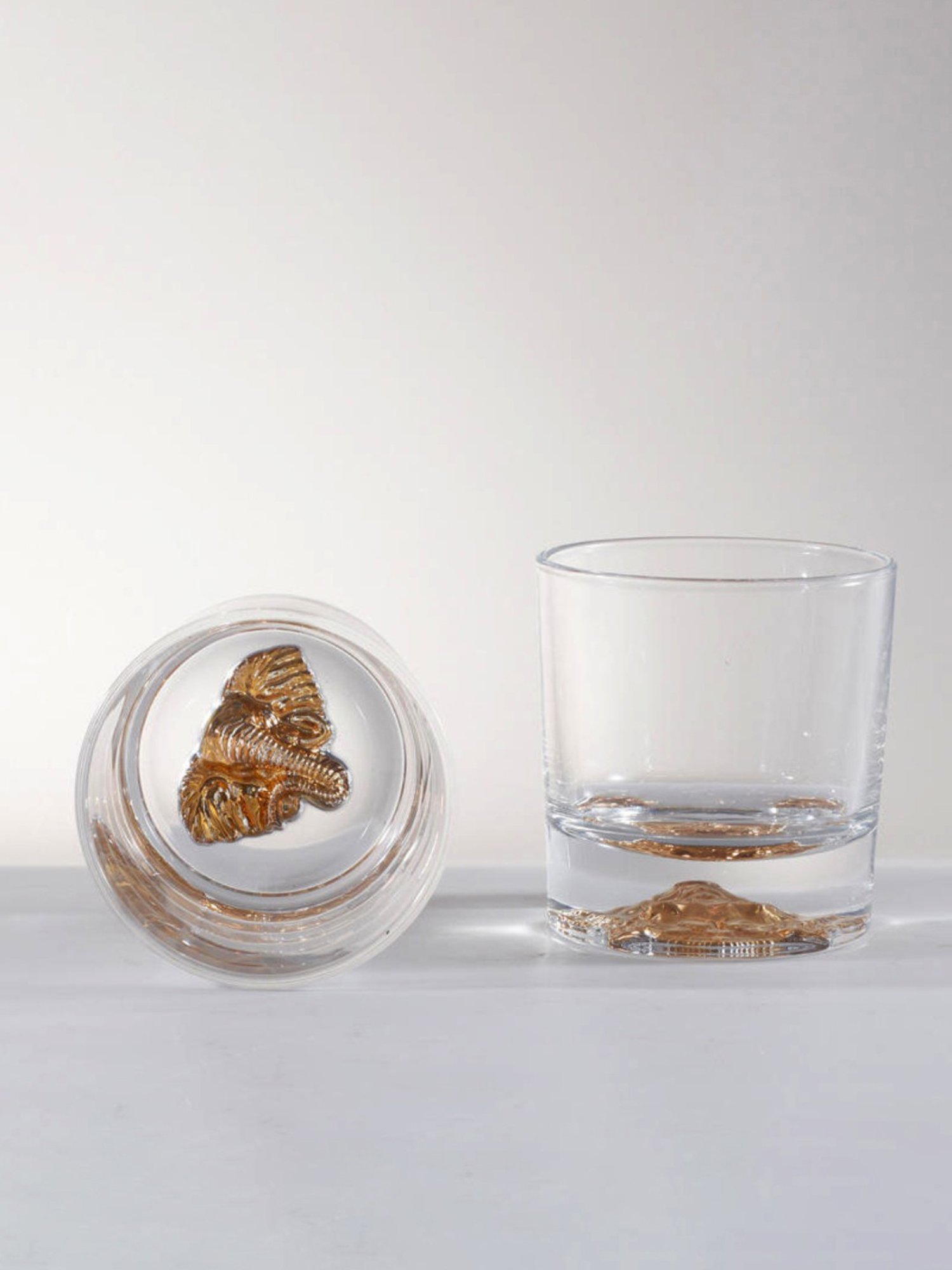 Melbify Gold Elephant Transparent Whiskey Glass 300ml - Set of 2