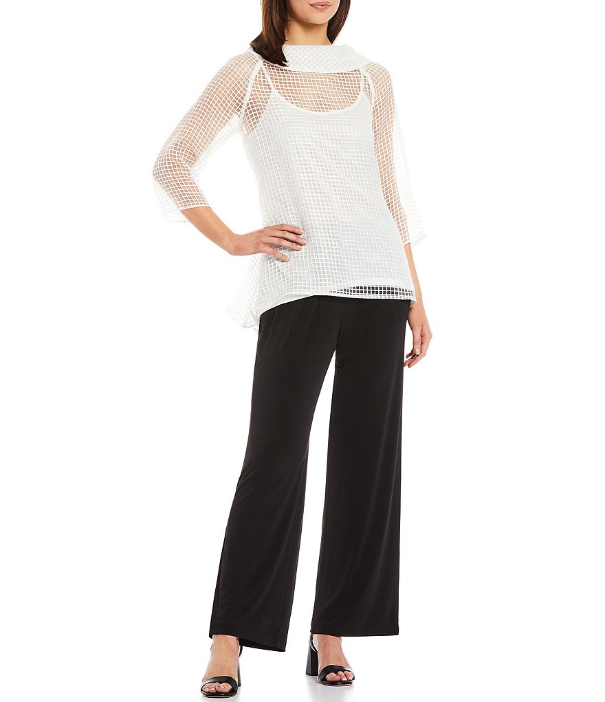 IC Collection Cowl Neck 3/4 Sleeve Mesh Tunic