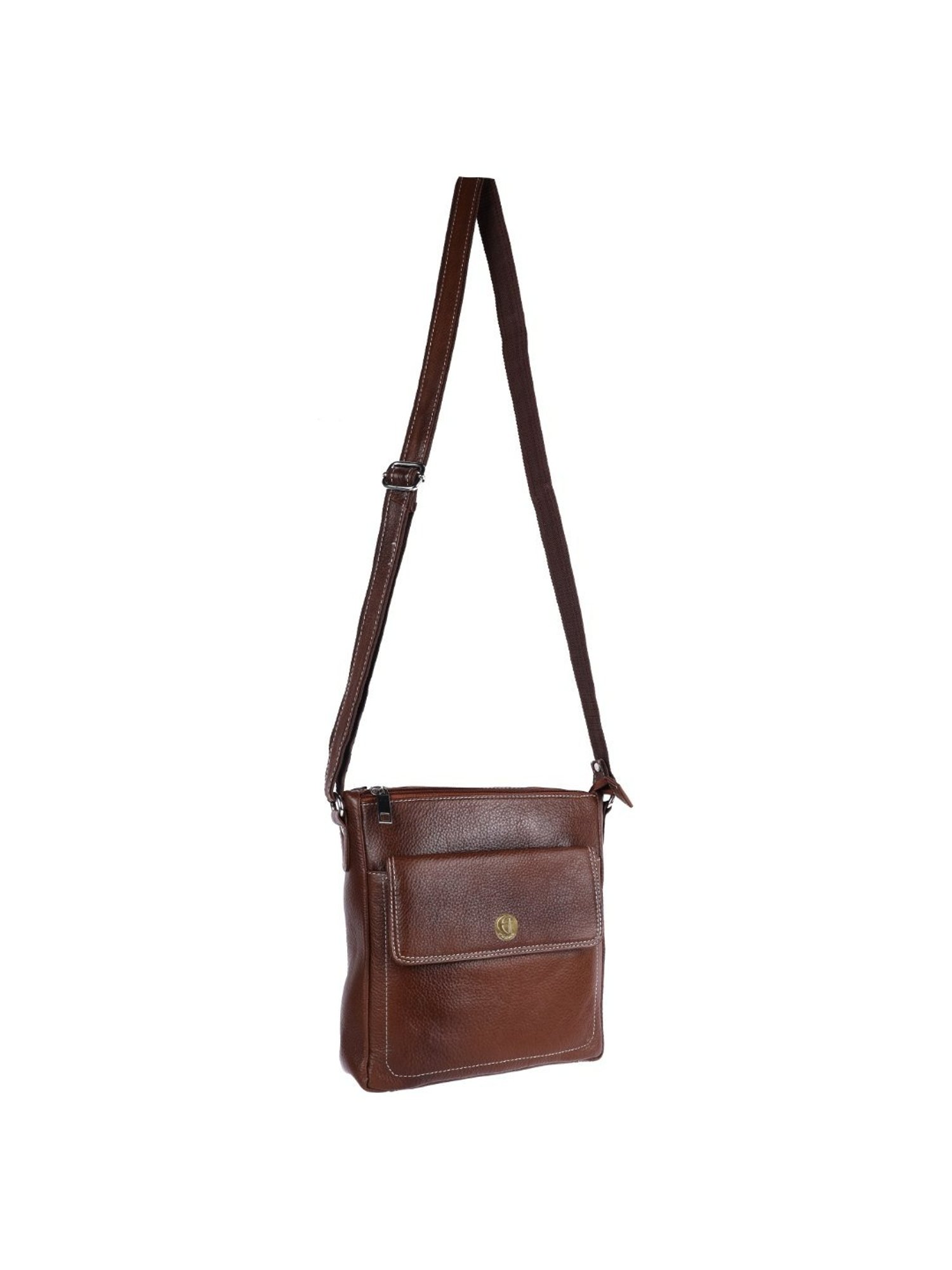 HiLEDER Brown Textured Medium Leather 8 inch Cross Body Bag